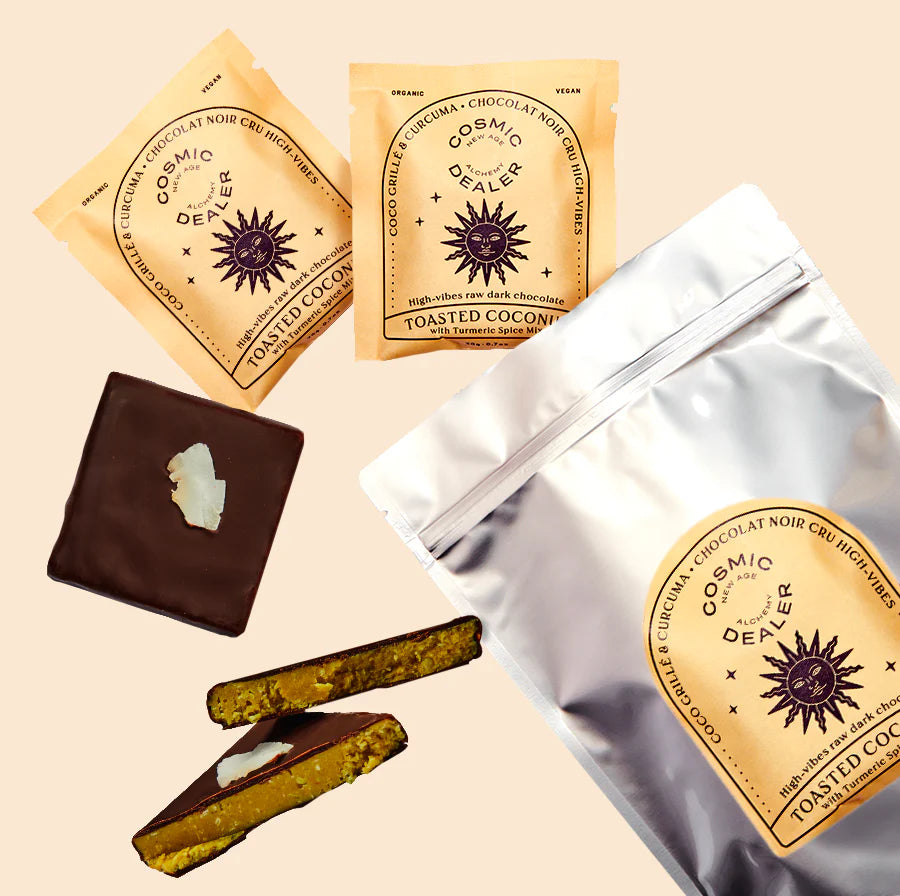 Organic Toasted Coconut & Turmeric Dark Chocolate Bars - 10 Pack | Vegan, Gluten-Free Superfood Snacks | Perfect for Gifts, Parties & Healthy Desserts