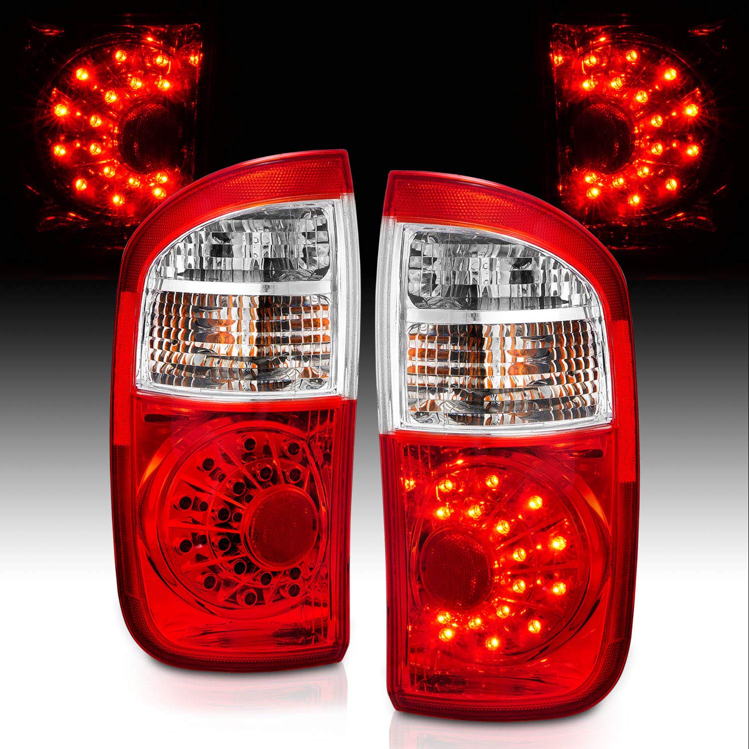 AmeriLite LED Tail Lights for 2000-2006 Toyota Tundra Double Cab - Red Replacement Pair (Left & Right) - Enhanced Visibility & Style for Night Driving and Off-Road Adventures