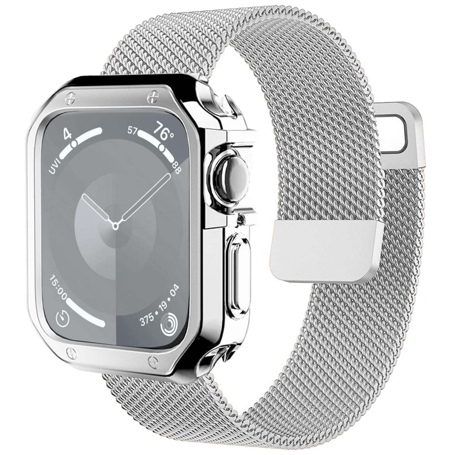 2-in-1 Stainless Steel Loop Magnetic Band with TPU Bumper Case for Apple Watch Ultra/SE/Series 9/8/7/6/5/4/3/2/1 - Durable Metal Strap & Protective Cover for Men & Women - Perfect for Workouts, Daily Wear & Outdoor Activities
