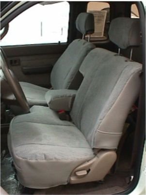 Durafit Custom Seat Covers for 1995-2000 Toyota Tacoma 60/40 Split Bench - Premium Velour Gray with Blue Insert | Perfect for Truck Protection & Interior Upgrade