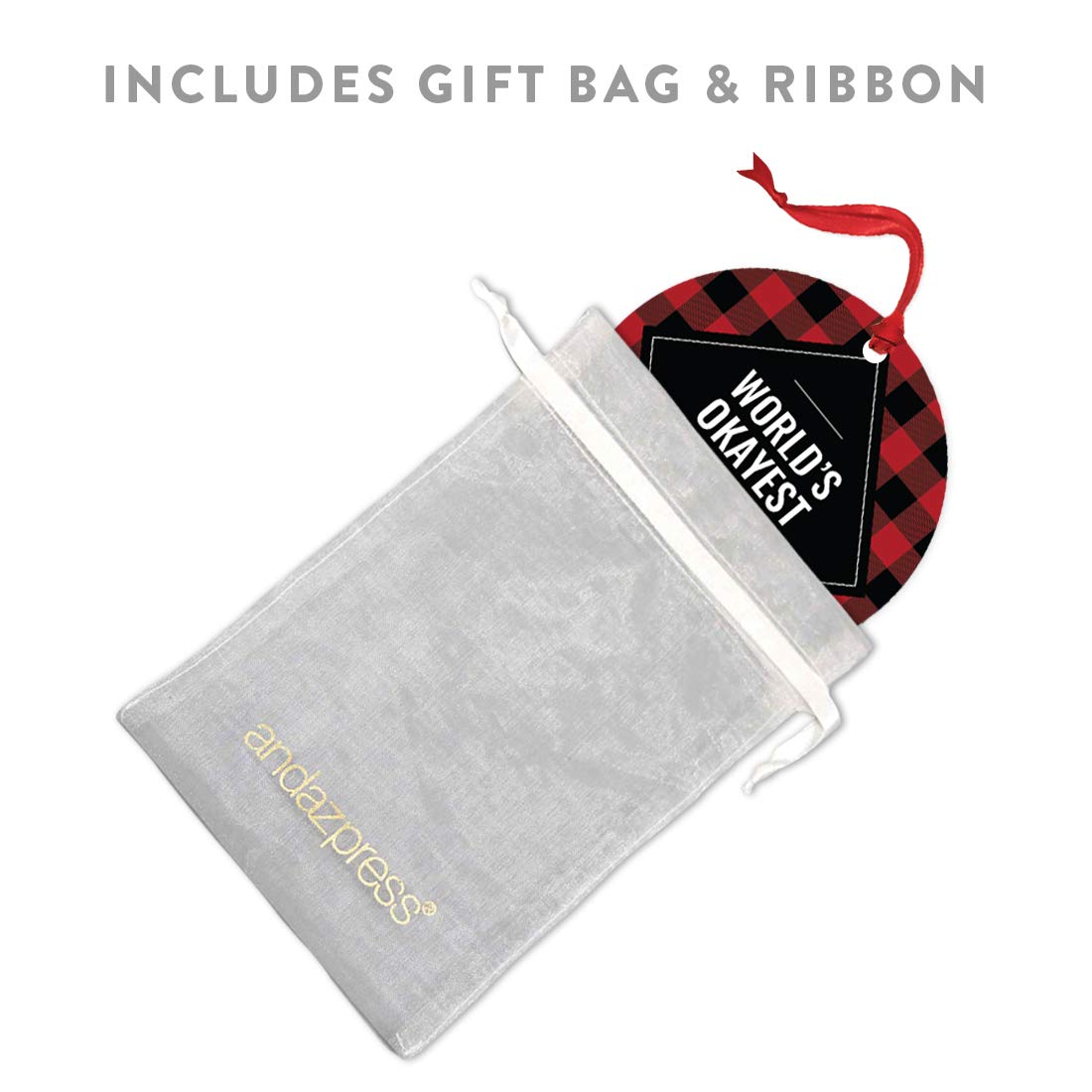 Funny Round Metal Christmas Ornament - World's Okayest Pop Pop Gift - Buffalo Red Black Plaid Design - 1-Pack with Ribbon & Gift Bag - Perfect for Tree Decor, Stocking Stuffers & Holiday Gifts
