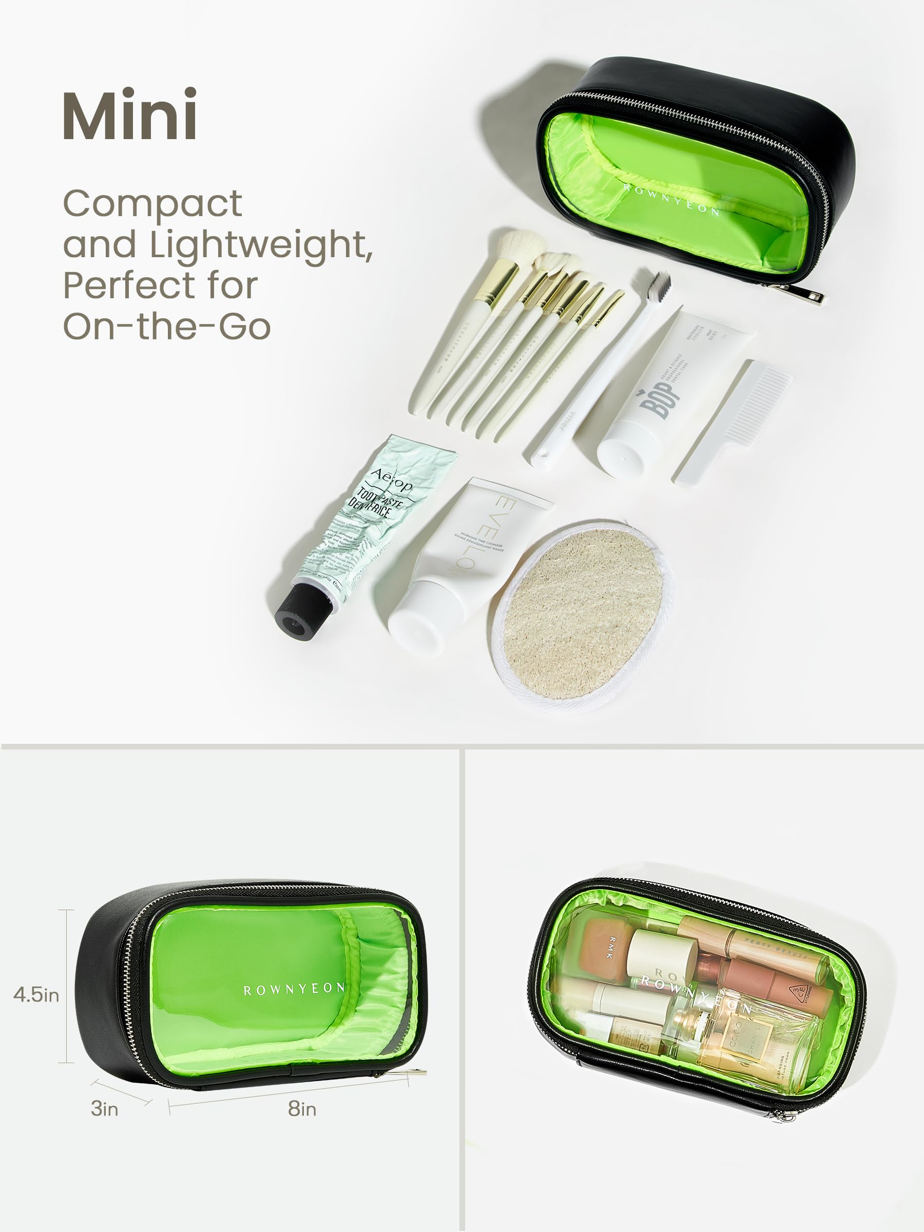 ROWNYEON 3-Piece Waterproof Clear Makeup Travel Case Set - Transparent Toiletry Bag for Women & Girls, Zippered Cosmetic Organizer with Handle (Black) - Perfect for Airplane Carry-On, Gym, Vacation & Daily Use