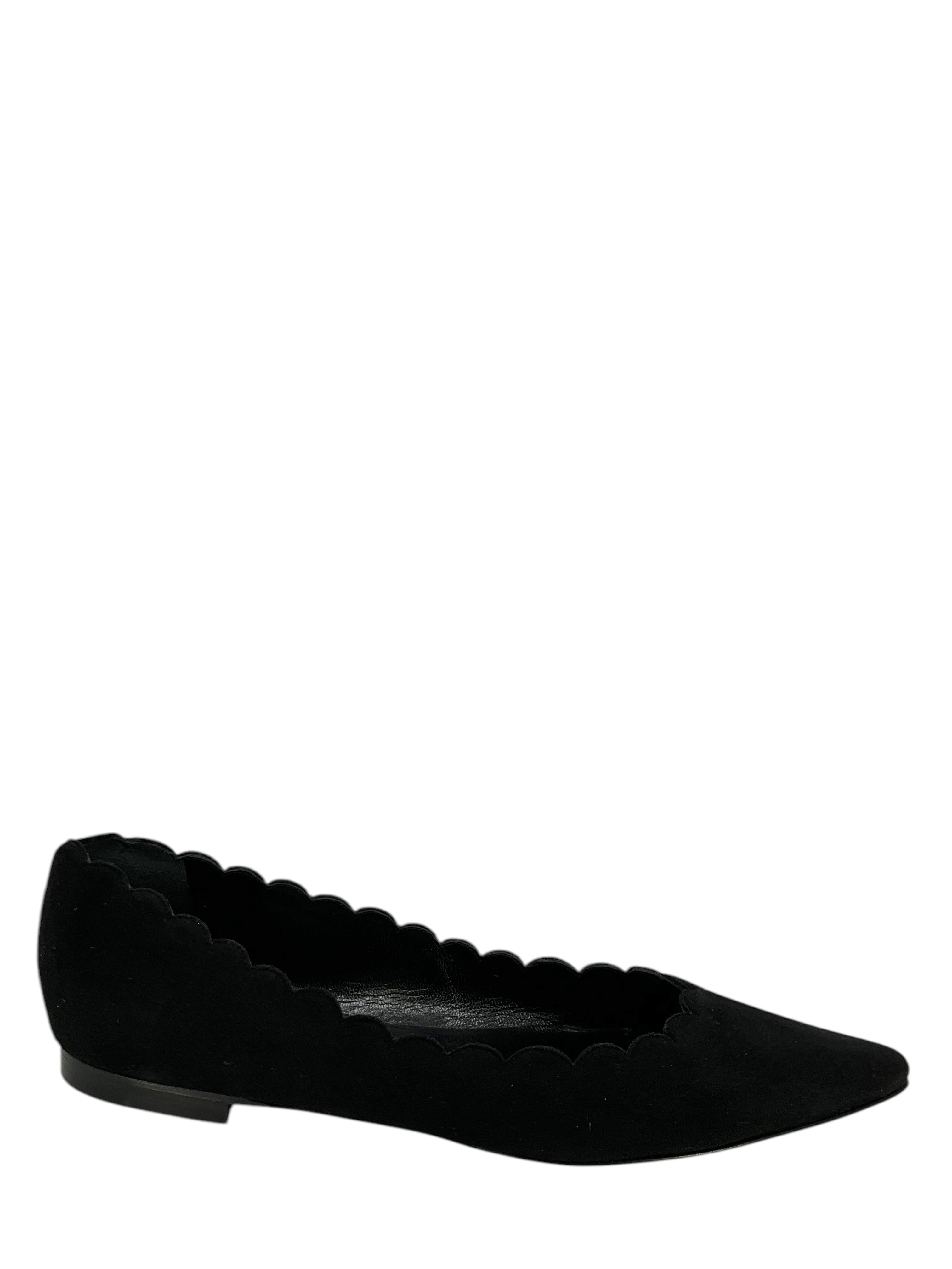 Manolo Blahnik Scalloped Suede Point Toe Flats Women's Size 8 | Comfortable & Stylish Ballet Flats for Work, Office & Casual Wear