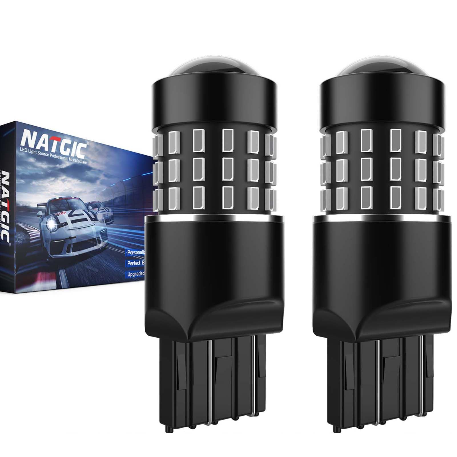 Ultra Bright 7443 7444NA 7440 7440NA LED Bulbs - 3014SMD 54-EX Chipsets with Lens Projector for Backup, Reverse, Tail, Brake & Parking Lights - 12-24V DC (2-Pack) - Perfect for Trucks, SUVs & Cars Night Driving Safety