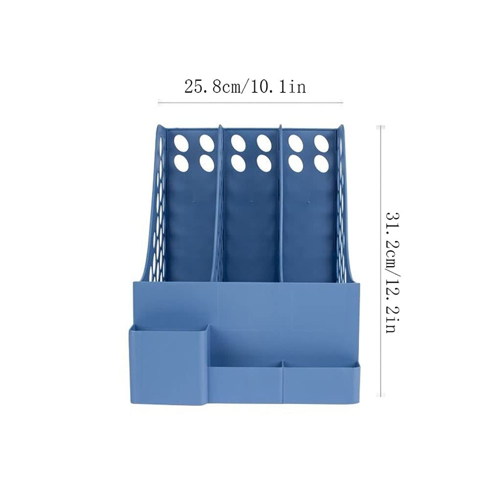 Gray Bookends with Pencil Holder & Storage Basket - 3 Compartment Vertical Document Organizer for Desk, Bookshelf & Office - Perfect for Organizing Books, Files & Stationery