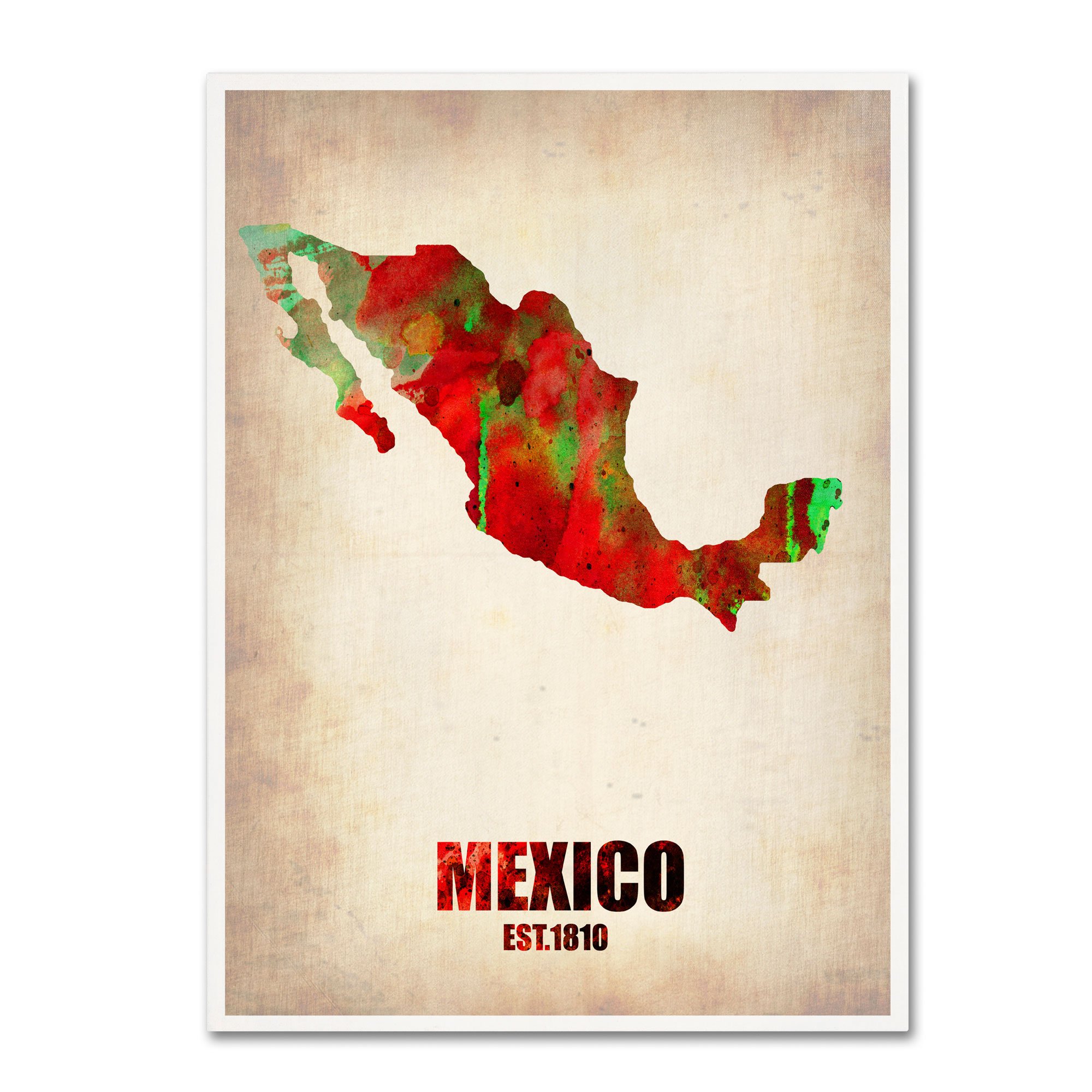Trademark Fine Art Mexico Watercolor Map Canvas Wall Art - 18x24 Inch - Hand-Painted Naxart Design for Home, Office & Classroom Decor