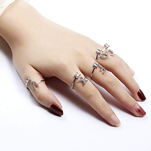 2PC Initial Letter Ring Set for Women - Gold & Silver Diamond Rhinestone Studded Zirconia Open Adjustable Rings | Personalized Jewelry Gift for Her | Perfect for Birthdays, Anniversaries & Valentine's Day