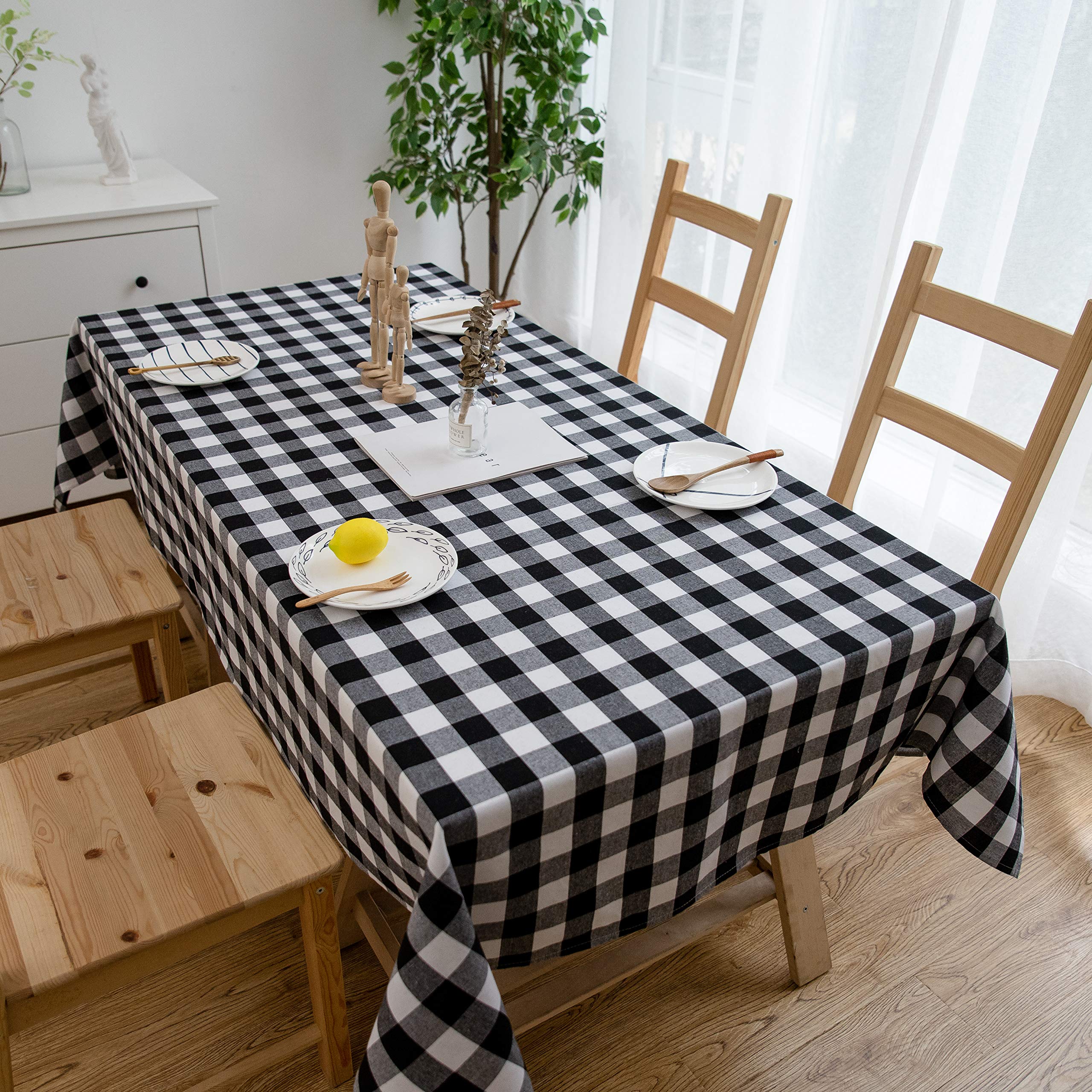 Vintage Black and White Checkered Tablecloth - 54 x 102 Inch Extra Long Farmhouse Table Cover for 6 Foot Tables, Waterproof & Washable - Perfect for Dining Room, Kitchen, Picnic, and Outdoor Party Decor