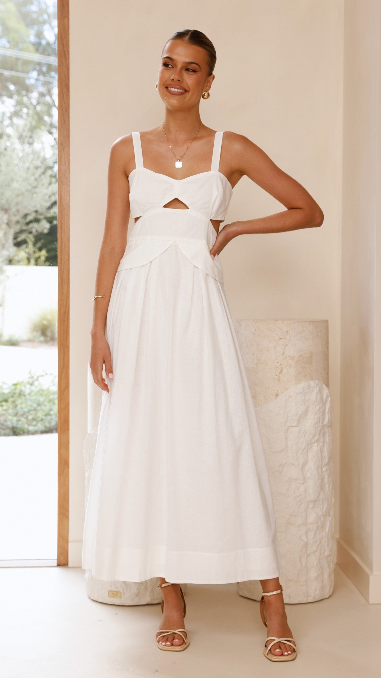 Harleigh Midi Dress - Elegant White Flowy Summer Dress for Women | Perfect for Beach Vacations, Date Nights & Brunch Outings
