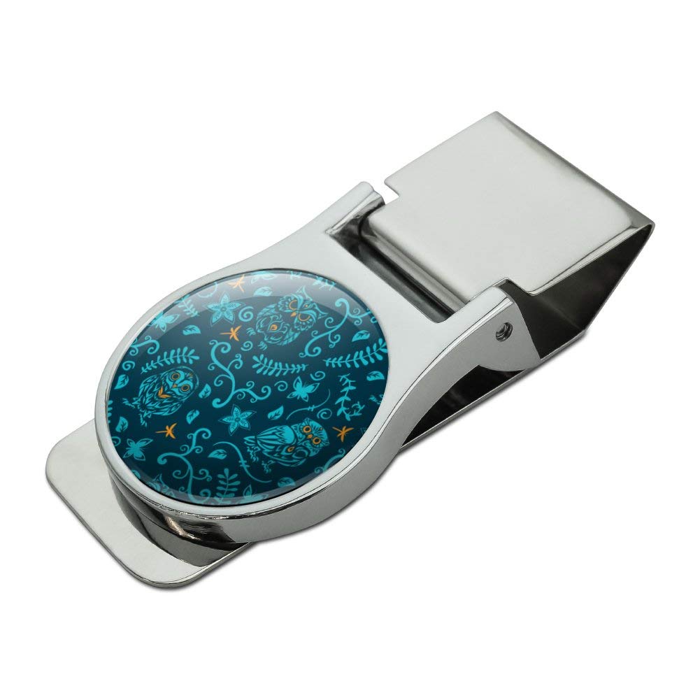 Elegant Owl & Butterfly Dragonfly Floral Satin Chrome Money Clip - Perfect for Gifts, Weddings & Cash Organization | Stylish Men's Accessory for Bills & Credit Cards