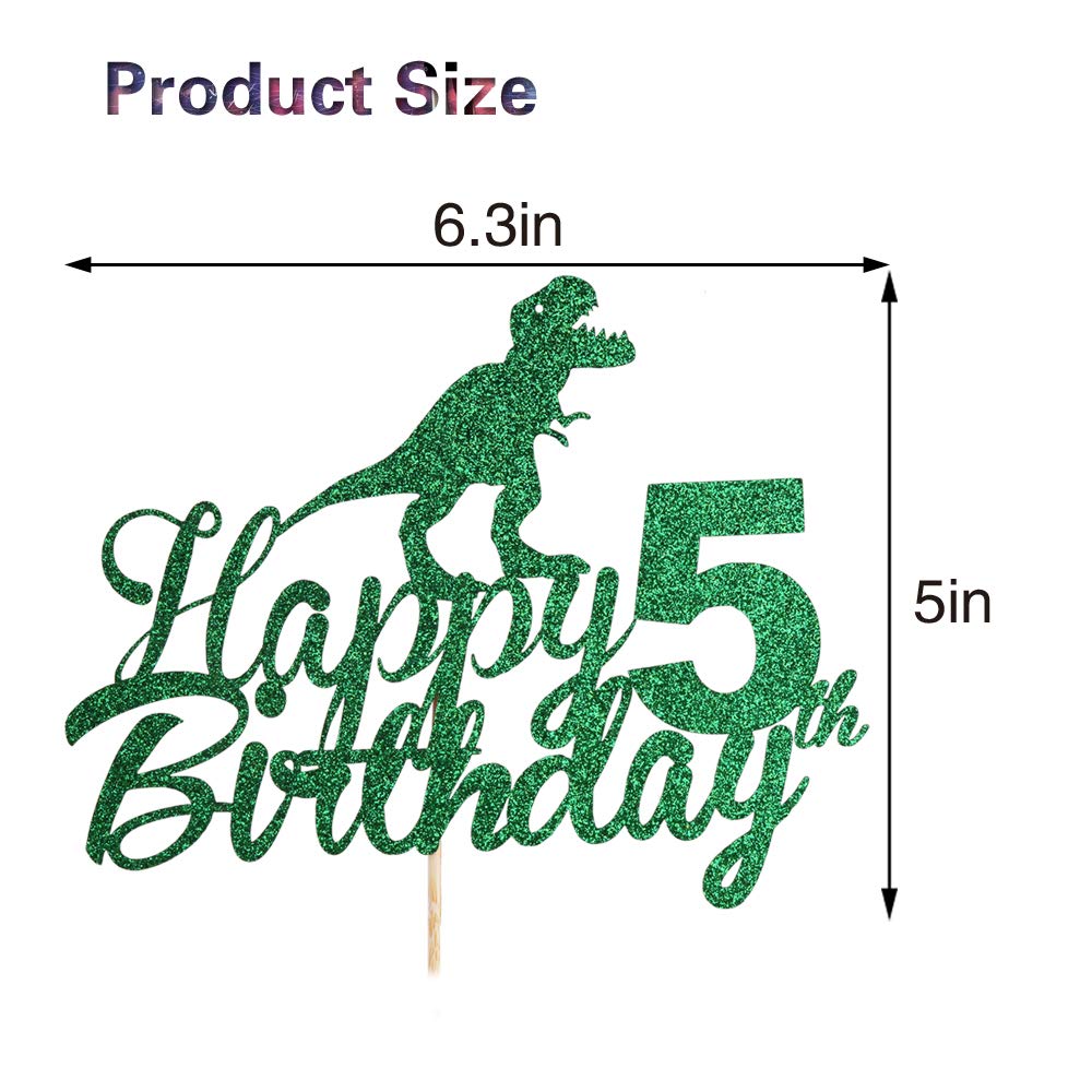 Anxdh Dinosaur Cake Topper for 5th Birthday - Sparkling Happy Birthday Dinosaur Decorations for Boys & Kids - Roaring Dino Theme Party Supplies - Perfect for Birthday Cakes, Cupcakes & Party Decor