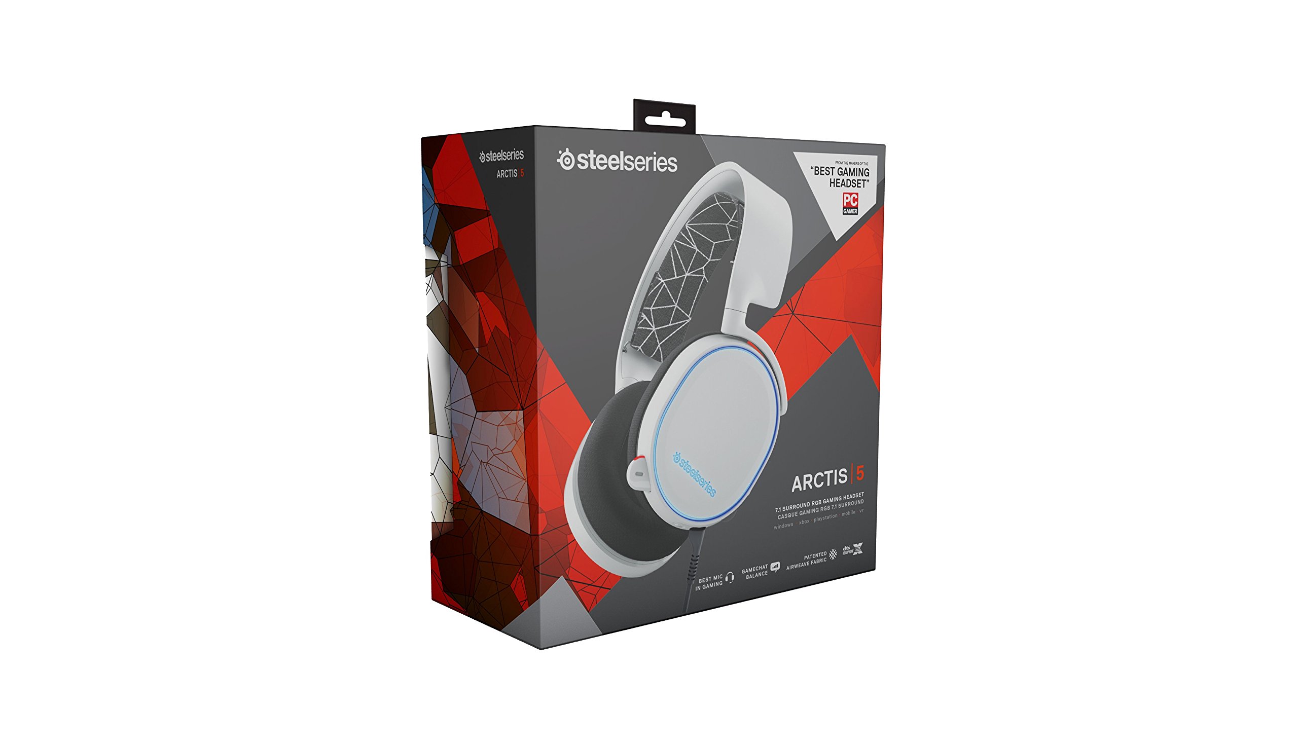 SteelSeries Arctis 5 Legacy Edition Gaming Headset with RGB Lighting & DTS 7.1 Surround Sound - Compatible with PC, Mac, PS4, Mobile & VR - White - Perfect for Competitive Gaming, Streaming & Virtual Reality