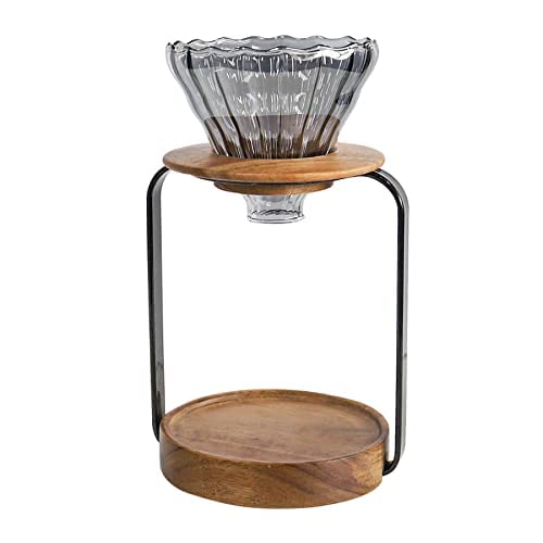 Premium Wooden Pour Over Coffee Stand Set - Glass Server, Dripper & Paper Filters for Perfect Coffee & Tea Brewing | Ideal for Home, Office & Cafe Use