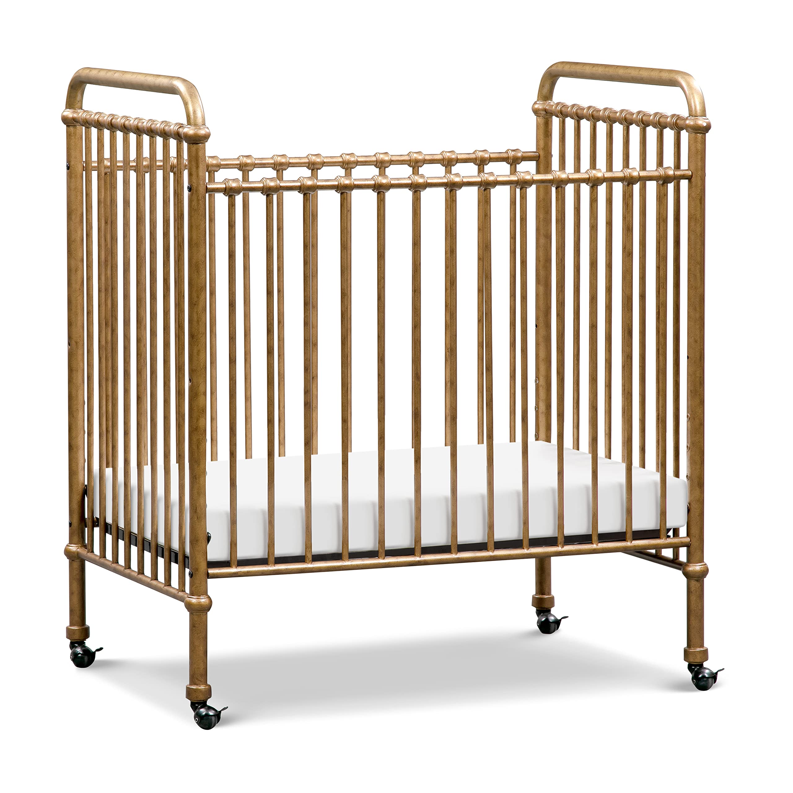 NAMESAKE Abigail 3-in-1 Convertible Mini Metal Crib in Vintage Gold - Greenguard Gold Certified Safe Nursery Furniture for Small Spaces | Perfect for Apartments, Nursery Rooms & Guest Bedrooms