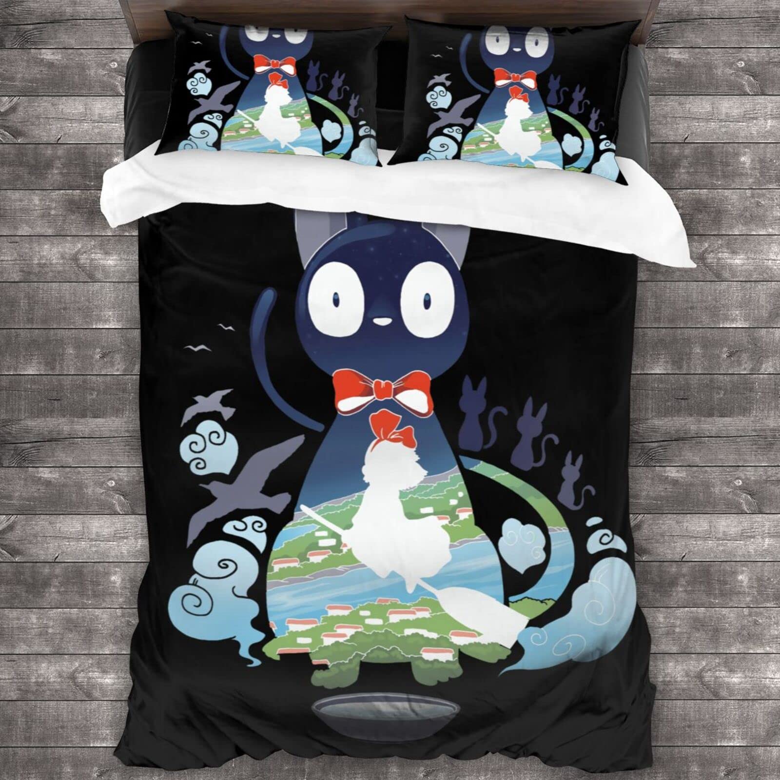 Kiki's Delivery Service Anime Bedding Set - Full Size 3-Piece Comforter Cover & Pillowcases for Kids, Boys & Girls - Soft & Stylish Bedroom Decor - Perfect for Gifts, Sleepovers & Themed Rooms