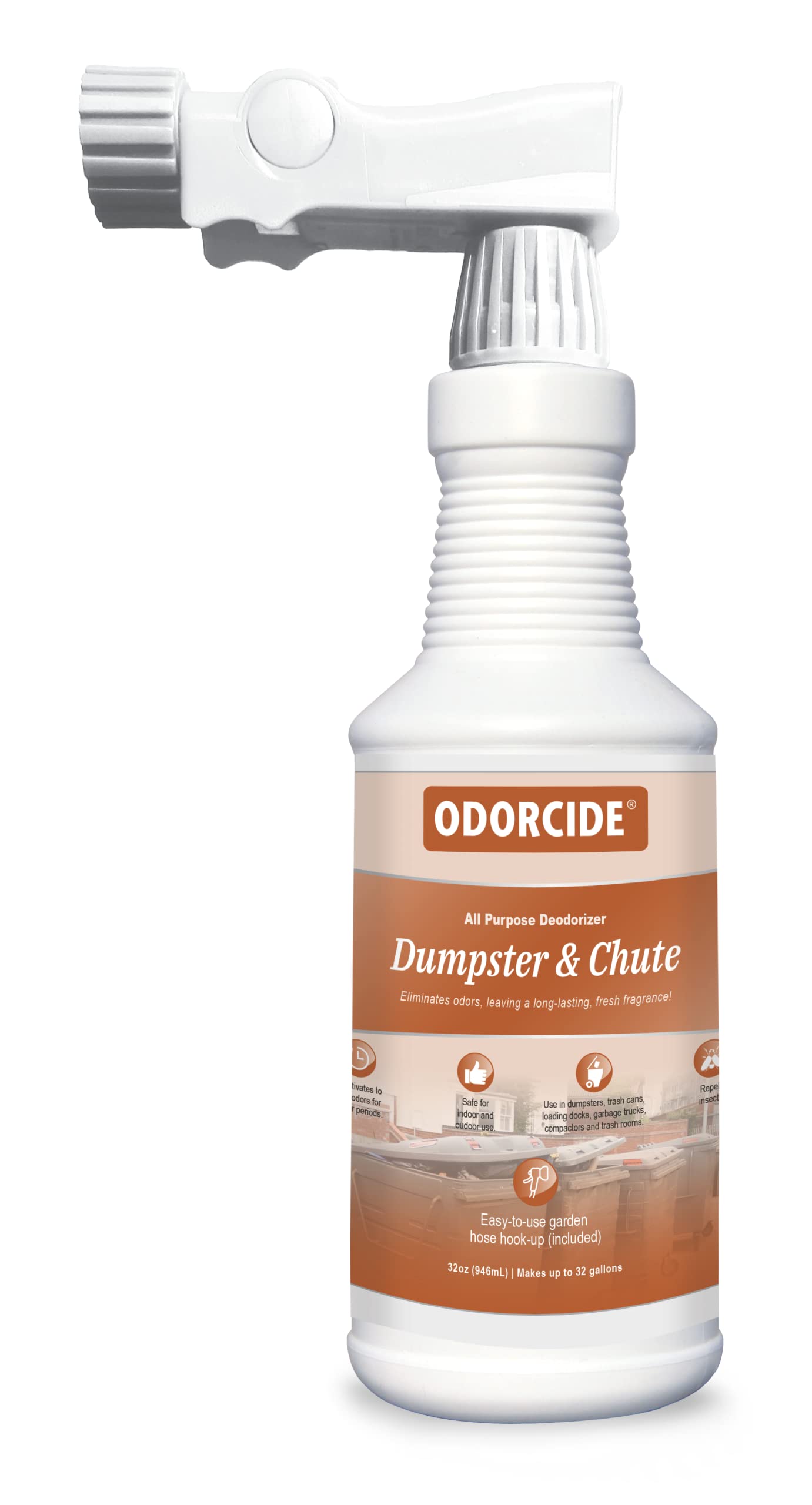 Odorcide Dumpster & Chute Odor Eliminator - Strong Trash Can Deodorizer for Dumpsters, Loading Docks & Commercial Use | Non-Toxic, Non-Enzymatic Formula | 32 oz for Home, Office & Waste Management Areas | Eliminates Garbage, Pet & Food Odors