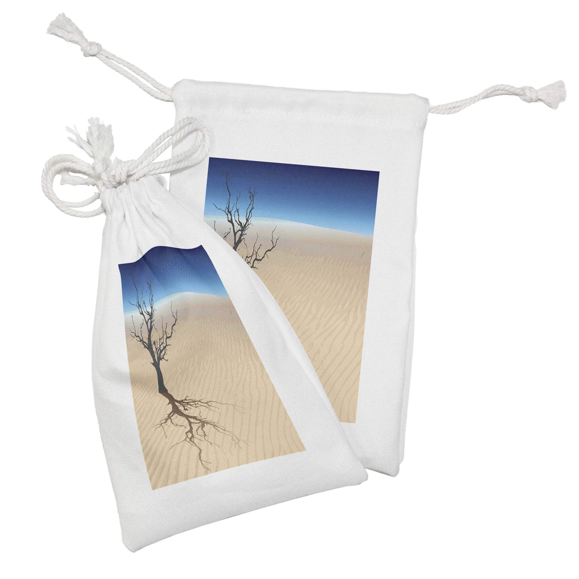 Ambesonne 2-Pack Fabric Drawstring Pouches - Desert Dead Tree Graphic Design, 9