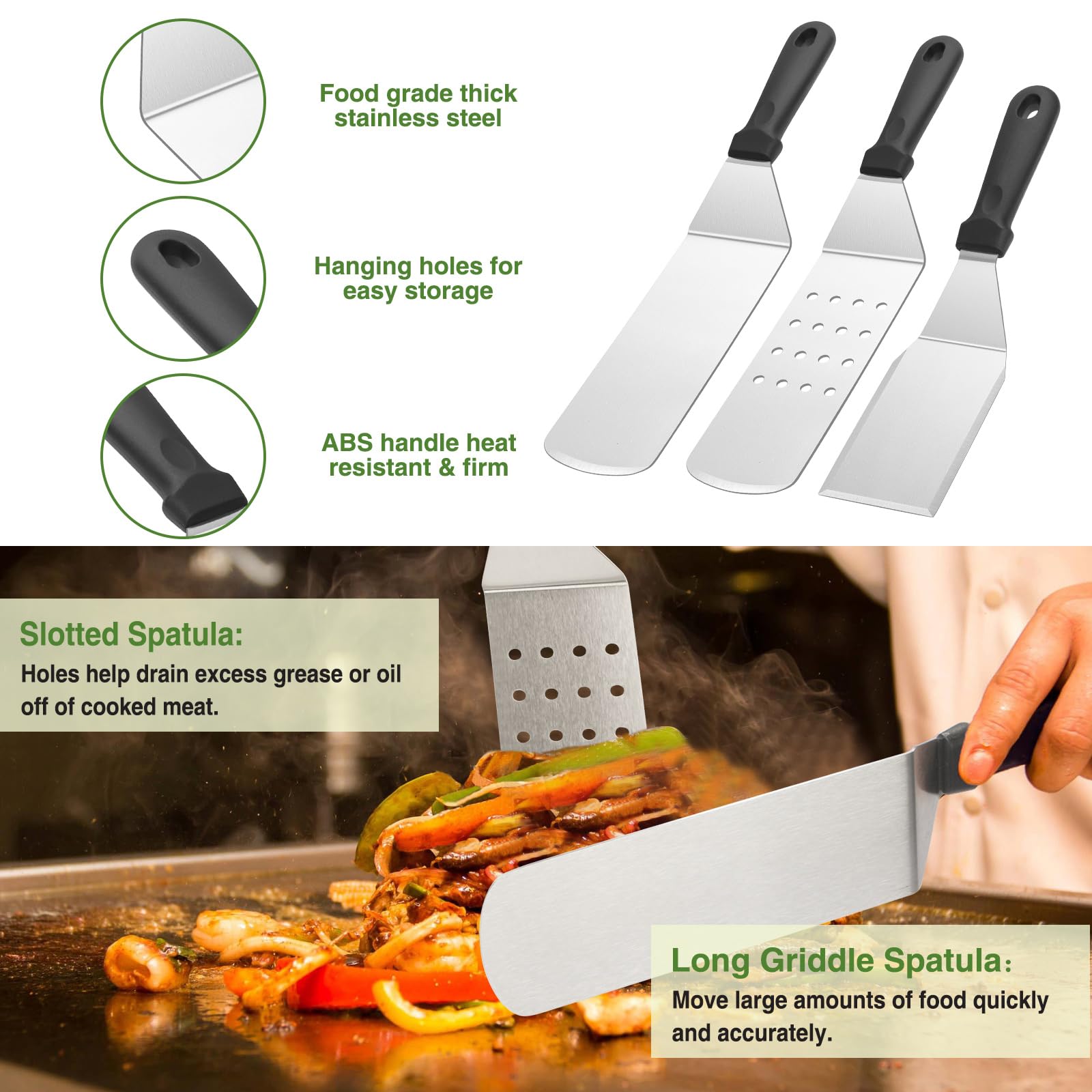 17PCS Griddle Accessories Kit for Blackstone & Camp Chef - Stainless Steel Spatulas, Basting Cover, Scraper, Tongs - Perfect for Outdoor BBQ, Camping & Backyard Cooking