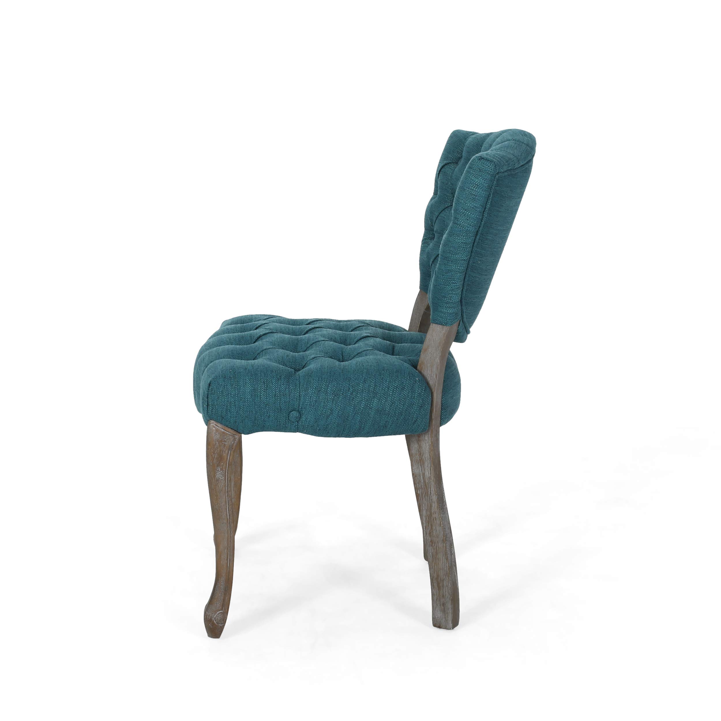 Premium Tufted Dining Chairs Set of 2 - Cabriole Legs with Teal & Brown Wash Finish - Elegant Upholstered Side Chairs for Dining Room, Kitchen, or Home Office