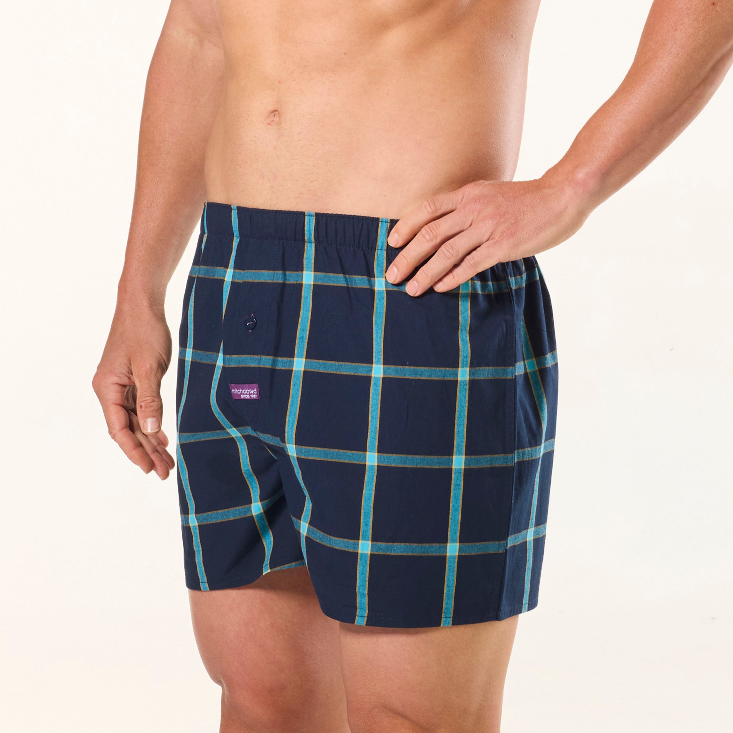 Men's Resort Check Cotton Boxer Shorts 3-Pack - Soft & Breathable Underwear for Travel, Beach & Lounge | Blue