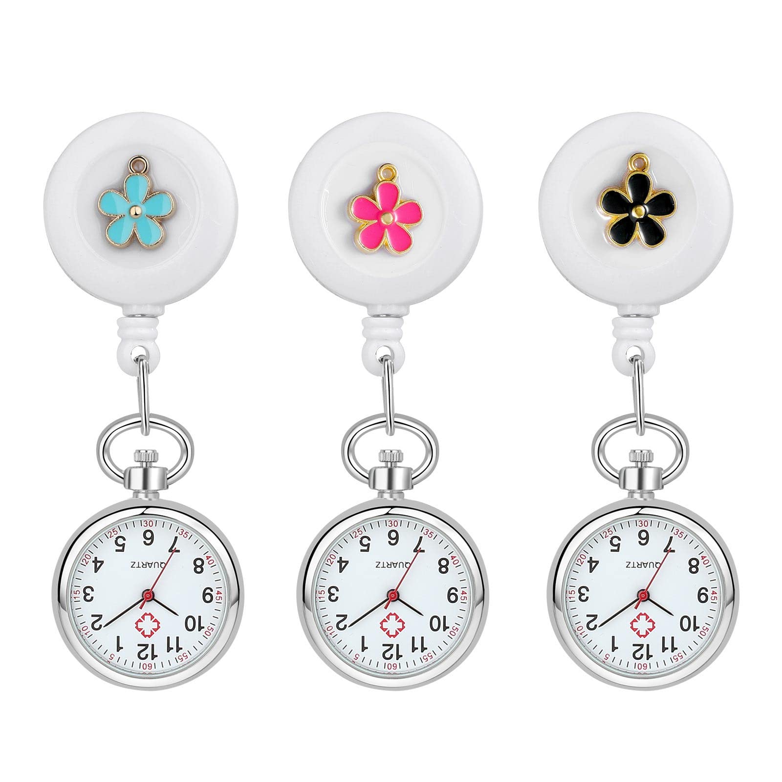 Lancardo Retractable Nurse Watch with Second Hand - Flower Pattern for Nurses & Medical Use