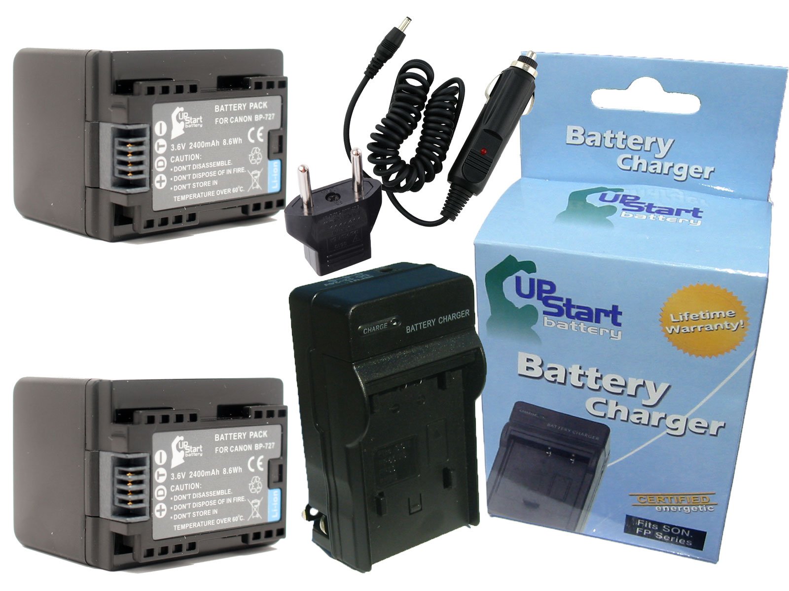 2 Pack BP-727 BP-718 Battery & Charger Kit for Canon VIXIA HF R50 - 2400mAh Li-ion for Travel & Outdoor Shooting