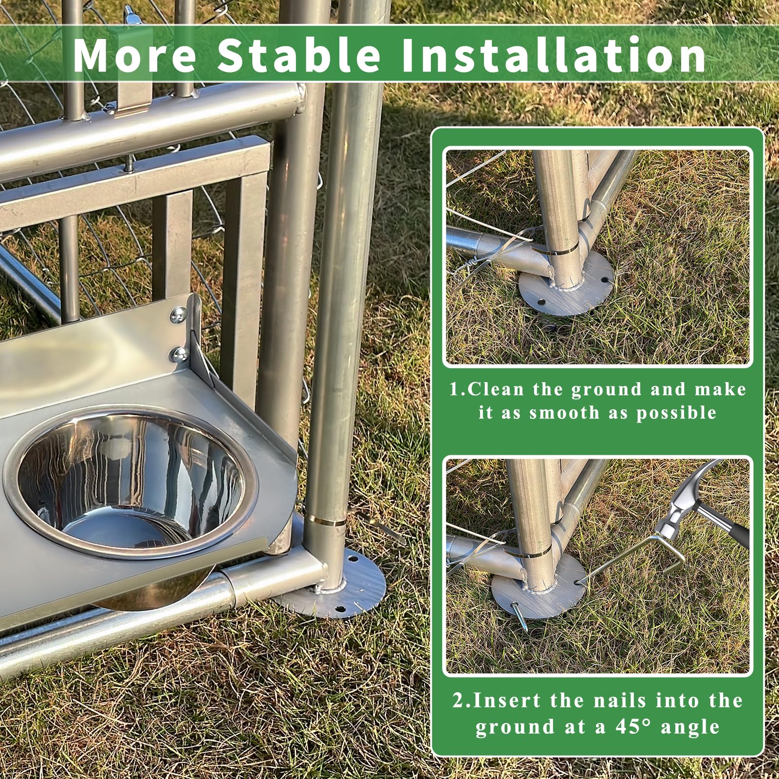 Rovibek 10'×10' Heavy Duty Outdoor Dog Kennel with Roof - Waterproof & Sun-Proof Cover, Includes 2 Stainless Steel Bowls - Perfect for Backyard, Patio, or Camping Use