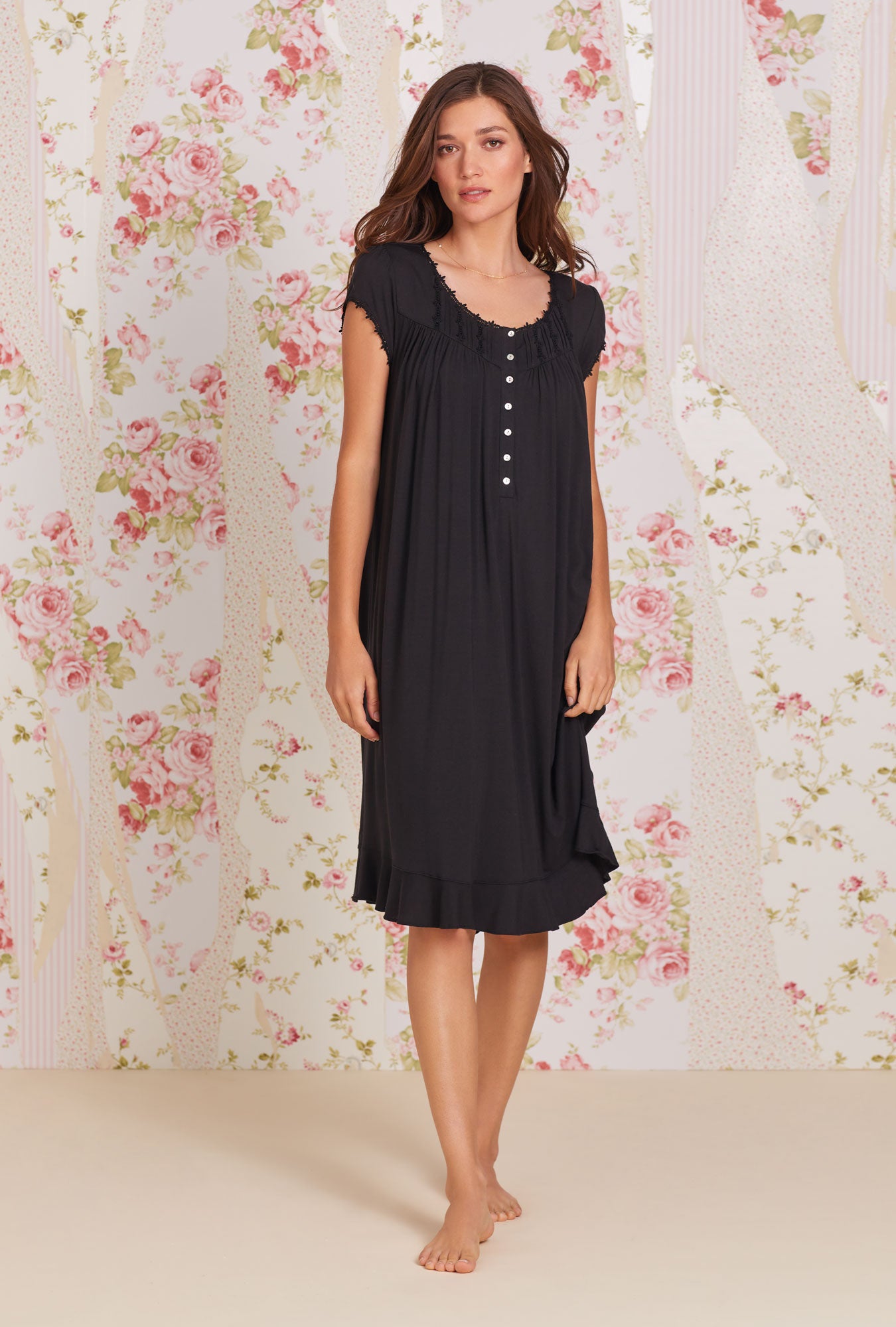Iconic Black Tencel™ Modal Waltz Nightgown - Soft & Breathable Sleepwear for Women - Perfect for Summer Nights & Relaxing at Home
