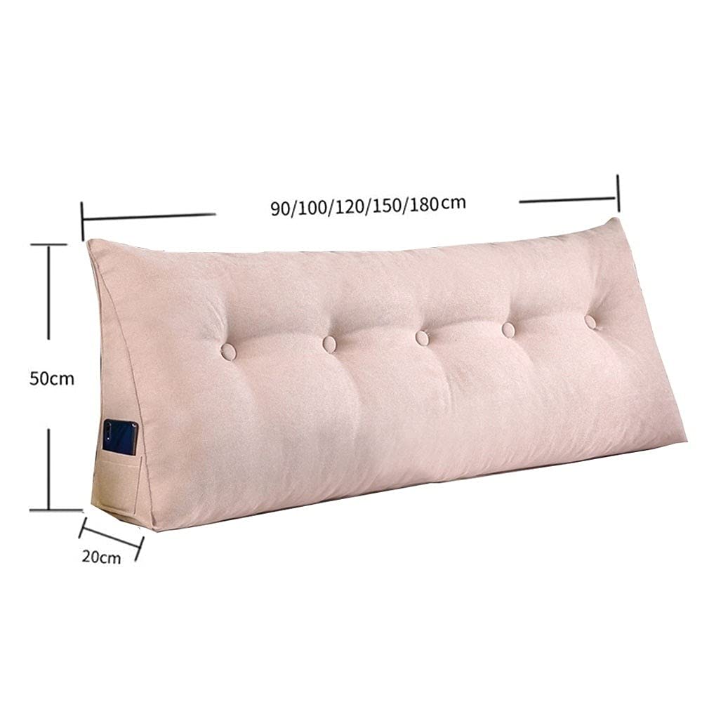 Large Soft Comfortable Backrest Headboard King Cushion Pillow for Reading & Rest in Twin Bed - Breathable Triangular Wedge Support for Back & Waist - Washable Beige Cover - Perfect for Bedroom, Living Room & Office Use