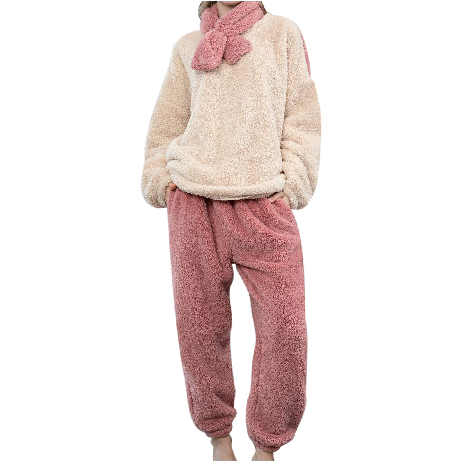 Women's Winter Pajama Set - Warm Fluffy Sleepwear with Pockets for Cozy Nights