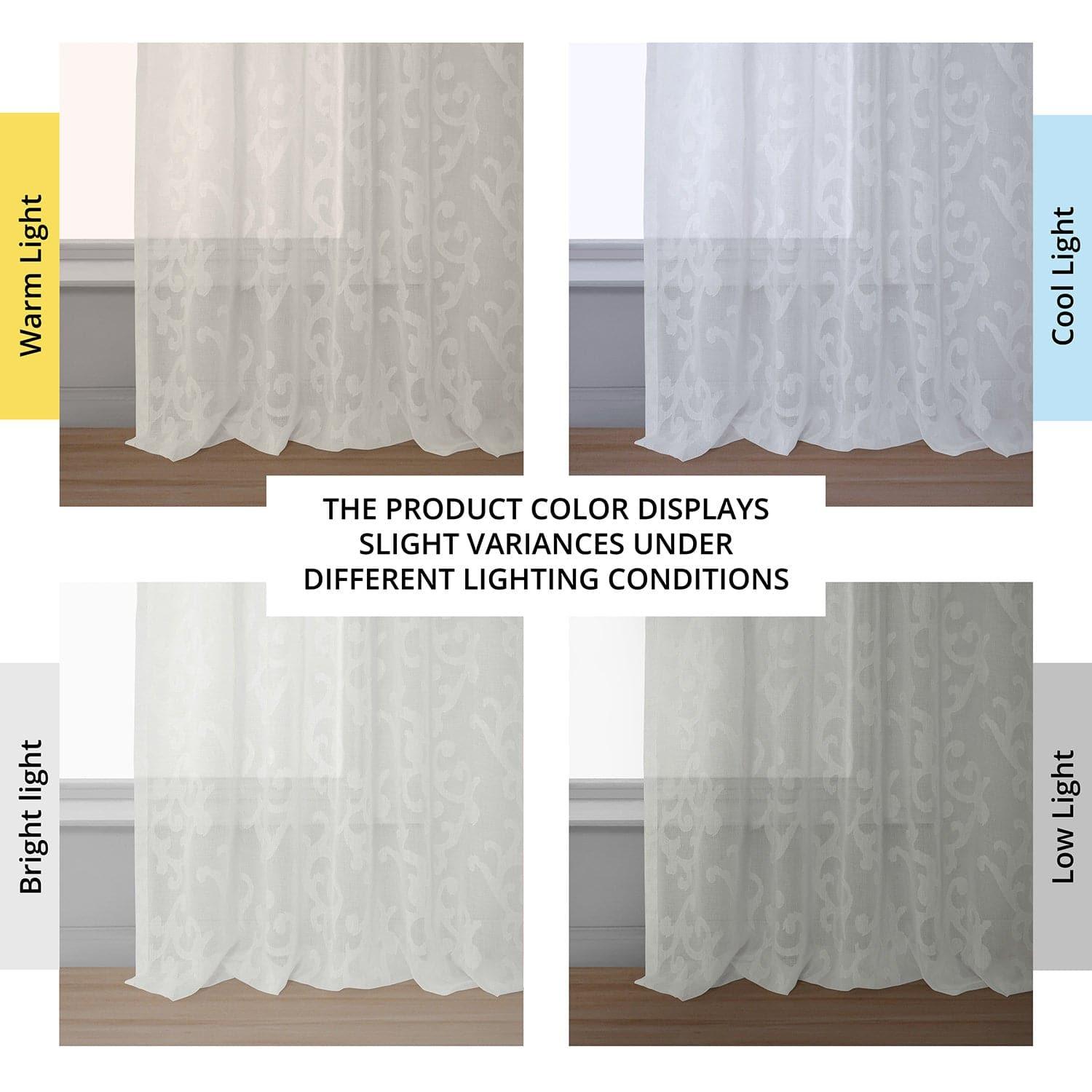 Paris Scroll Floral Pattern Semi-Sheer Faux Linen Curtains - Elegant Window Treatment for Living Room, Bedroom & Dining Room Decor