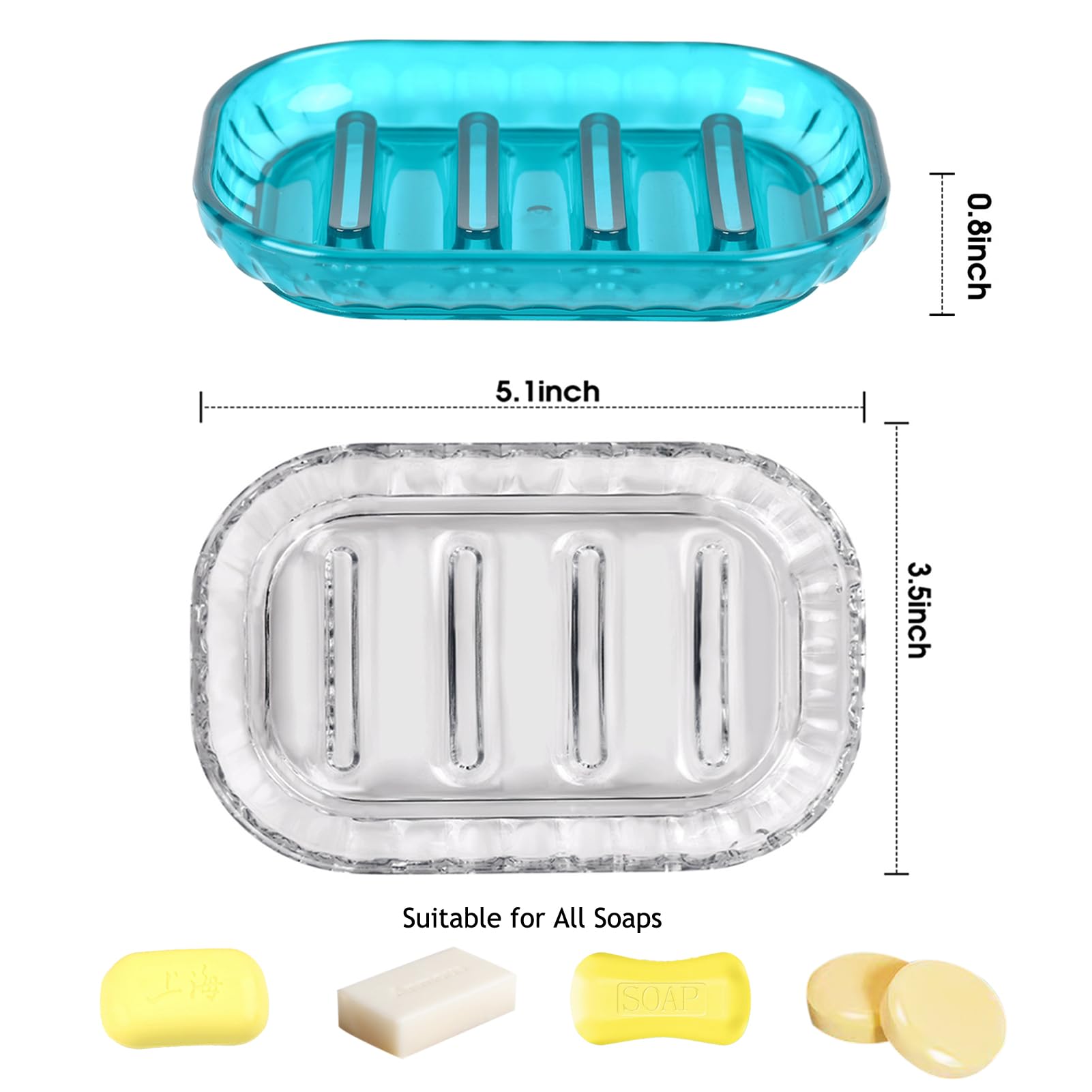 AMUONTY 2 Pack Clear Soap Dish Holder for Bar Soap - Bathroom & Shower Soap Tray, Kitchen Sink Soap Dish Organizer - Perfect for Bathroom Counter, Shower Shelf & Kitchen Decor