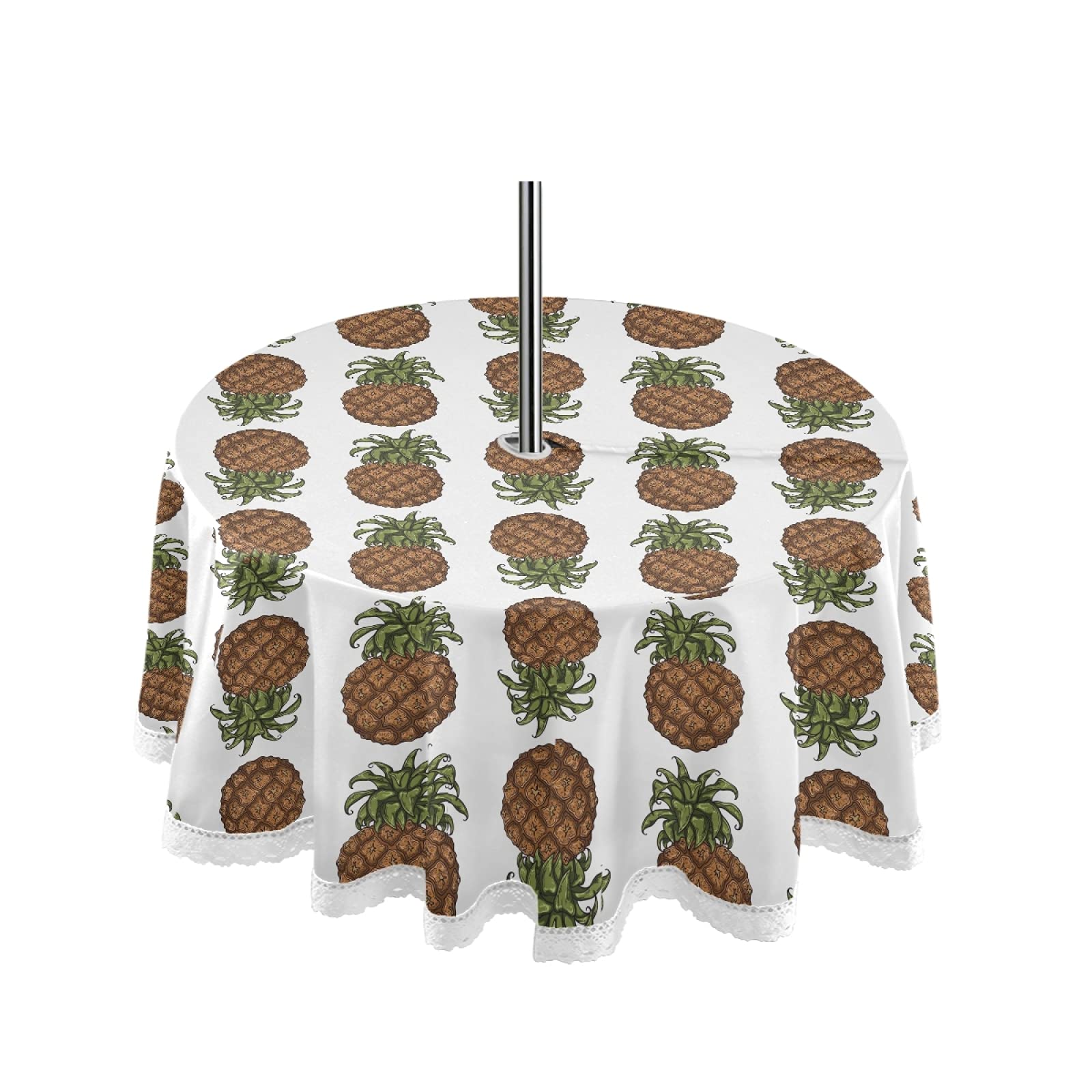 Pineapple Print Outdoor Tablecloth with Umbrella Hole & Zipper - Waterproof Picnic Table Cover for Spring Summer BBQs, Backyard Parties, and Home Decor - Machine Washable for Easy Cleaning