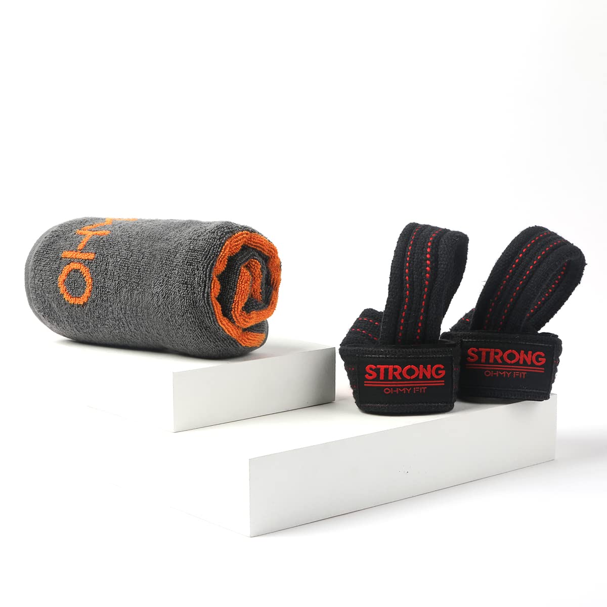 Premium Padded Cotton Power Lifting Straps & Smart Gym Towel with Zippered Pocket - Workout Essentials Bundle for Weightlifting, CrossFit & Strength Training