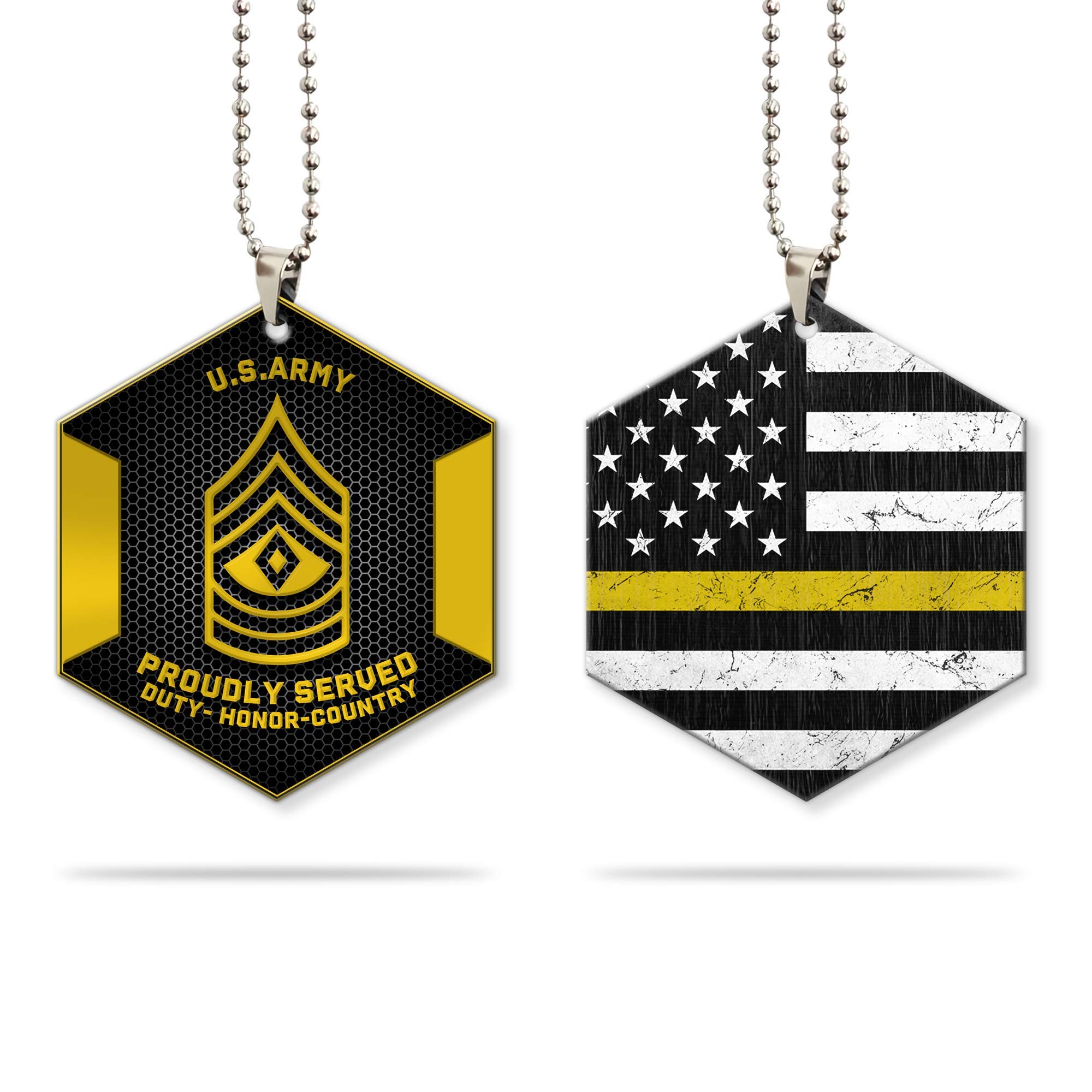 Custom Wooden Army Rank American Flag Car Charm Hanger - Patriotic Rear View Mirror Ornament for Military Supporters - Wood Car Interior Decor Accessories for Jeep, Truck & SUV - Perfect Veteran Gift & Military Appreciation Present
