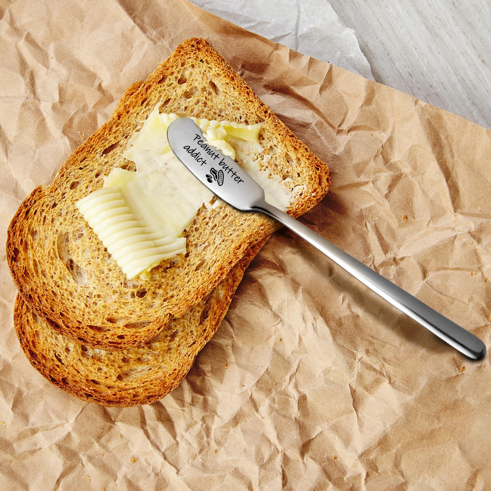 Engraved Stainless Steel Peanut Butter Spreader Knife - Funny Cheese & Butter Knife for Breakfast, Toast, Sandwiches - Perfect Gift for Peanut Butter Lovers & Bakers (Silver)