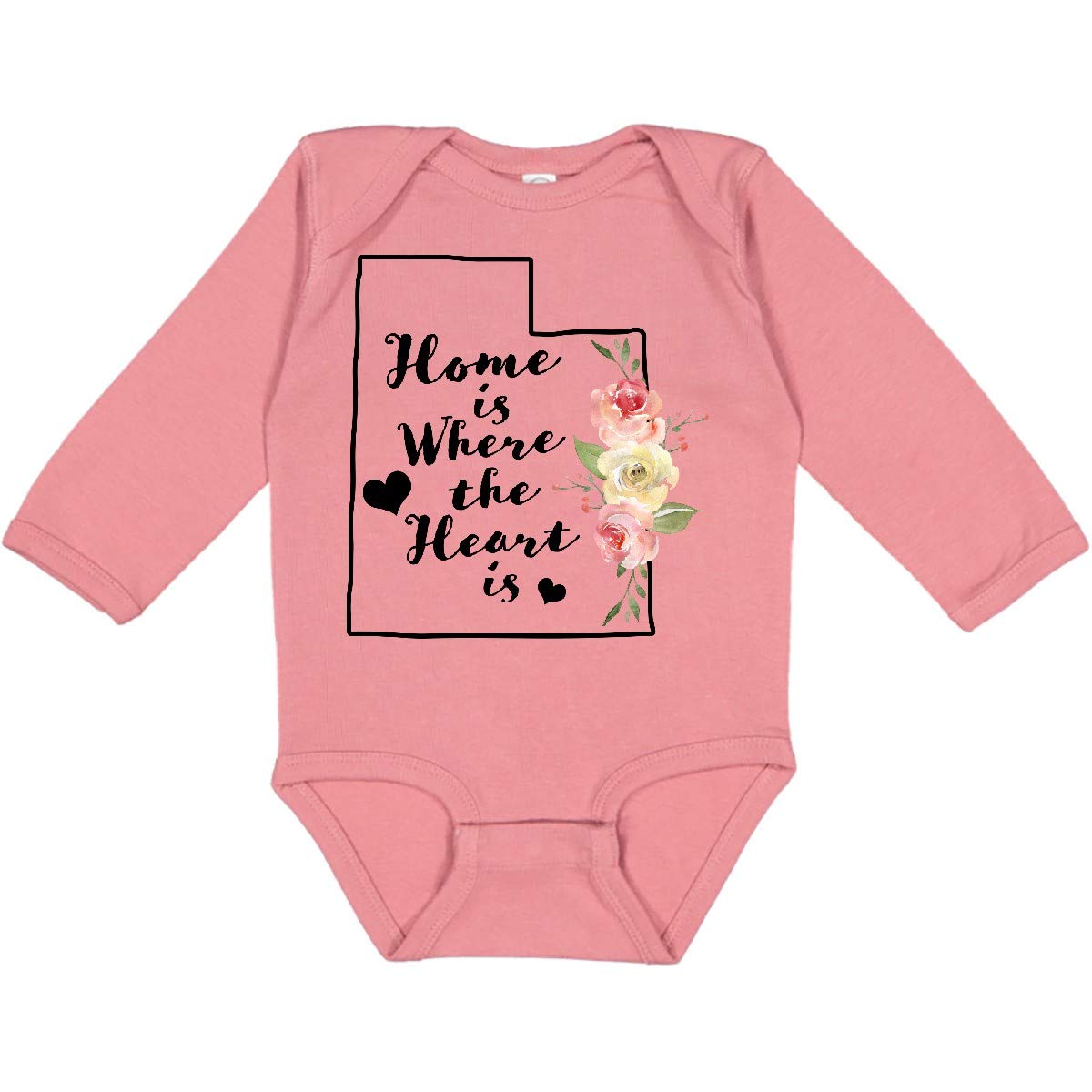 Inktastic Utah Home Is Where the Heart Is Watercolor Long Sleeve Baby Bodysuit - Soft Cotton Creeper for Boys & Girls - Perfect for Family Photos, Holidays & Everyday Wear