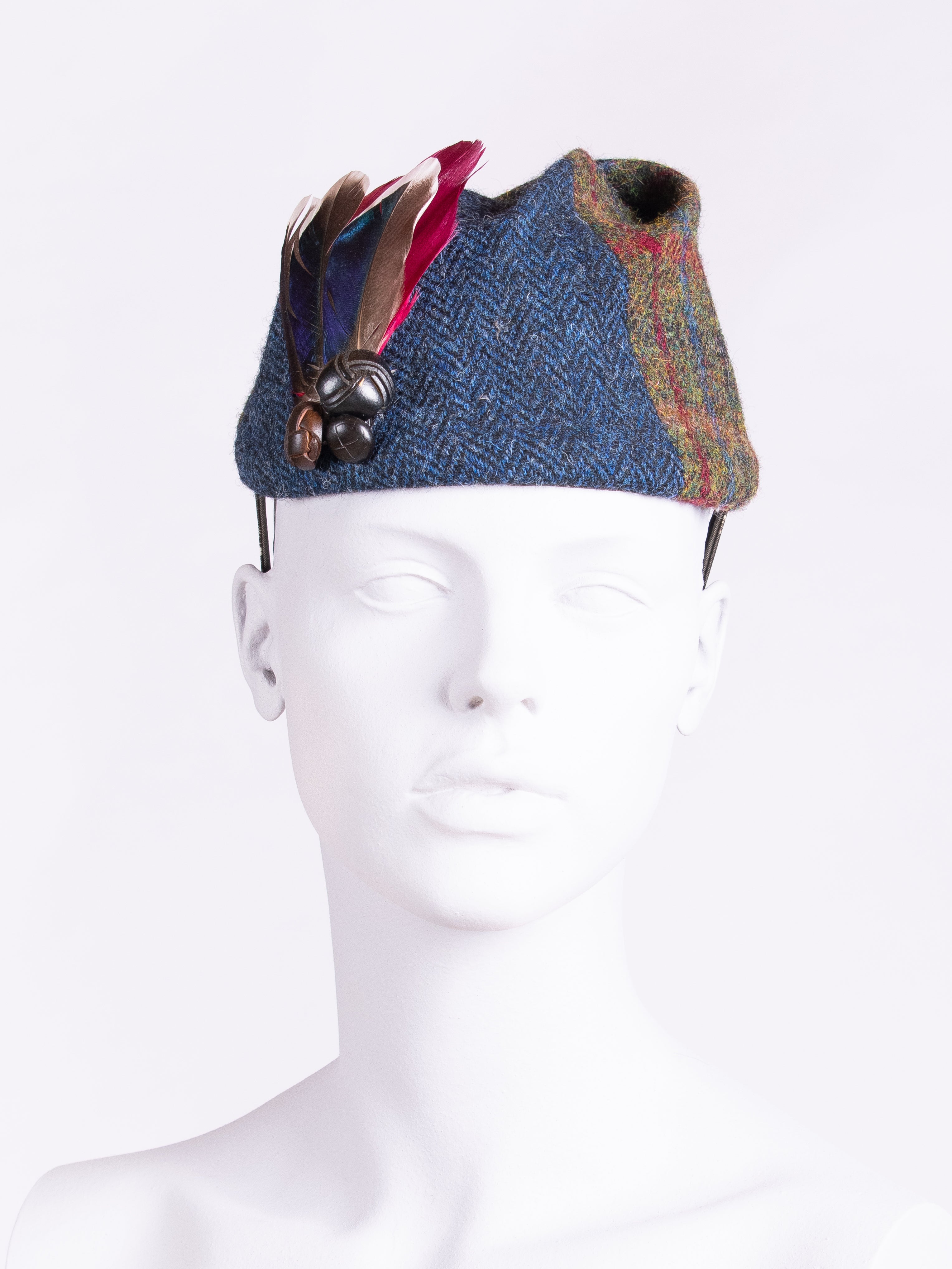 Short Feather Highland Pleat Skirt - Navy Blue & Green Tartan | Perfect for Scottish Festivals, Cosplay & Vintage Fashion