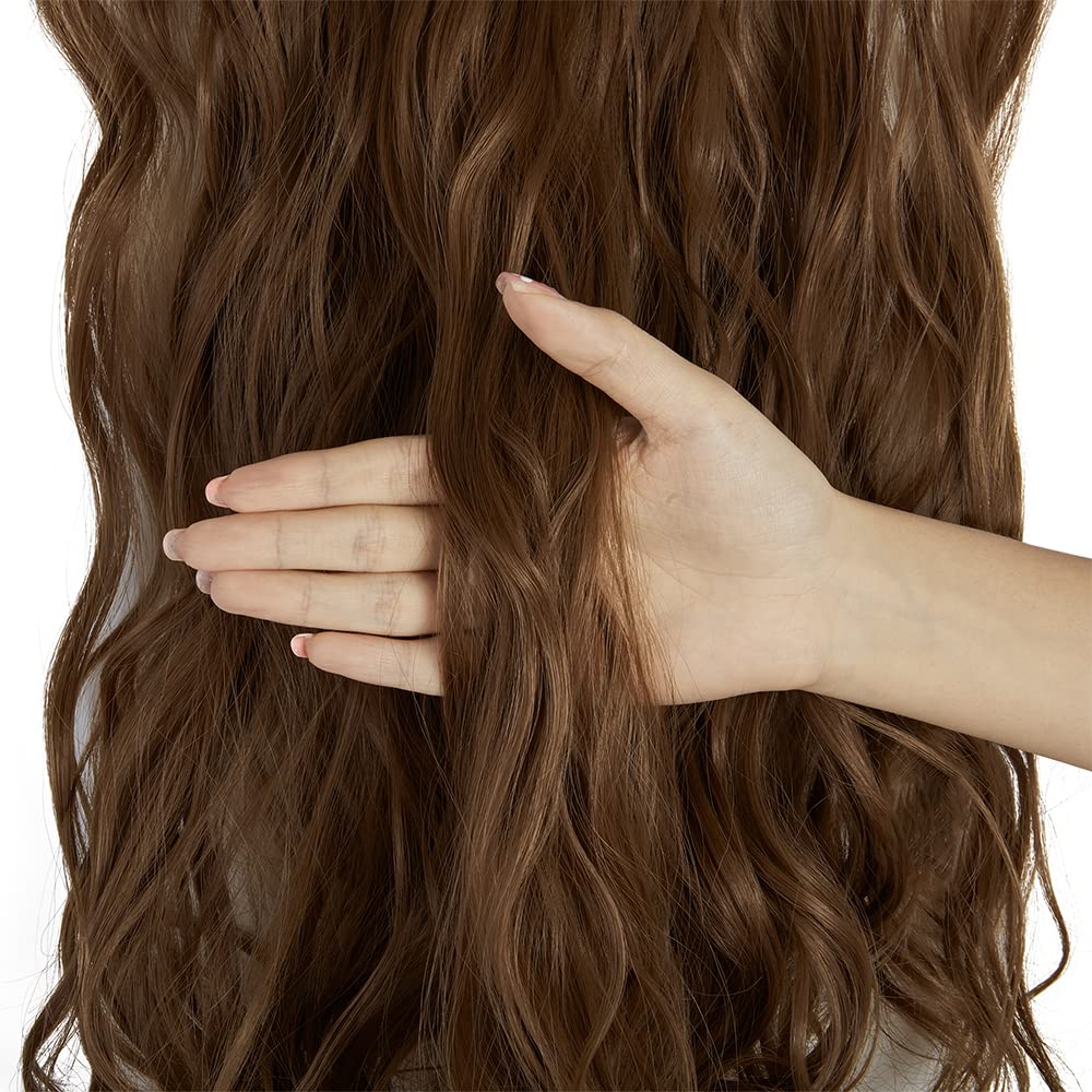 24 Inch Wavy Curly Clip-in Hair Extensions - 7 Piece Double Weft Synthetic Hair Set with 16 Clips (160g) - Ash Blonde Ginger Mix for Volume & Length - Perfect for Parties, Weddings & Daily Styling