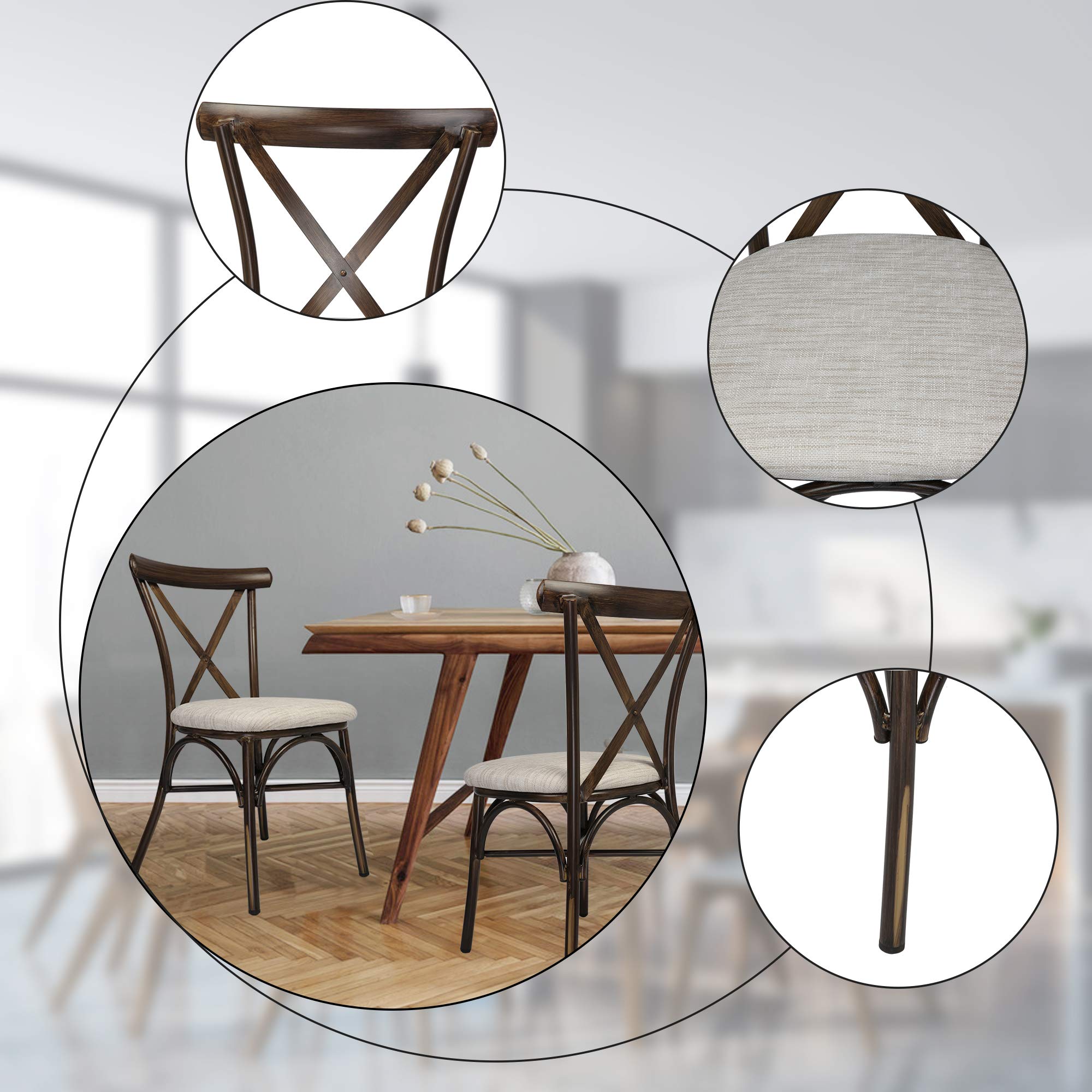 LUCKYERMORE 2-Piece Upholstered Dining Chair Set - Modern PU Leather Kitchen Chairs with X-Shaped Back & Aluminum Frame - Sturdy Comfortable for Indoor/Outdoor Use (Beige) - Perfect for Dining Room, Kitchen, Patio or Restaurant