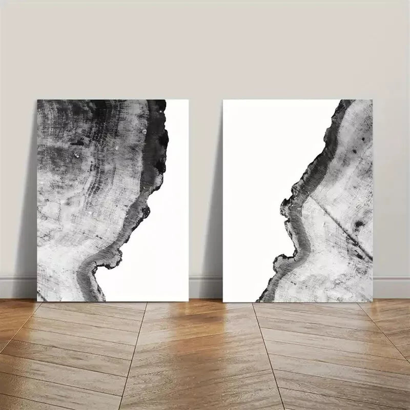 2pcs Modern Nordic Tree Rings Abstract Canvas Wall Art - Elegant Black & White Framed Print 50x75cm | High Quality 100% Australian Made | Ready to Hang | Perfect for Living Room, Bedroom & Office Decor