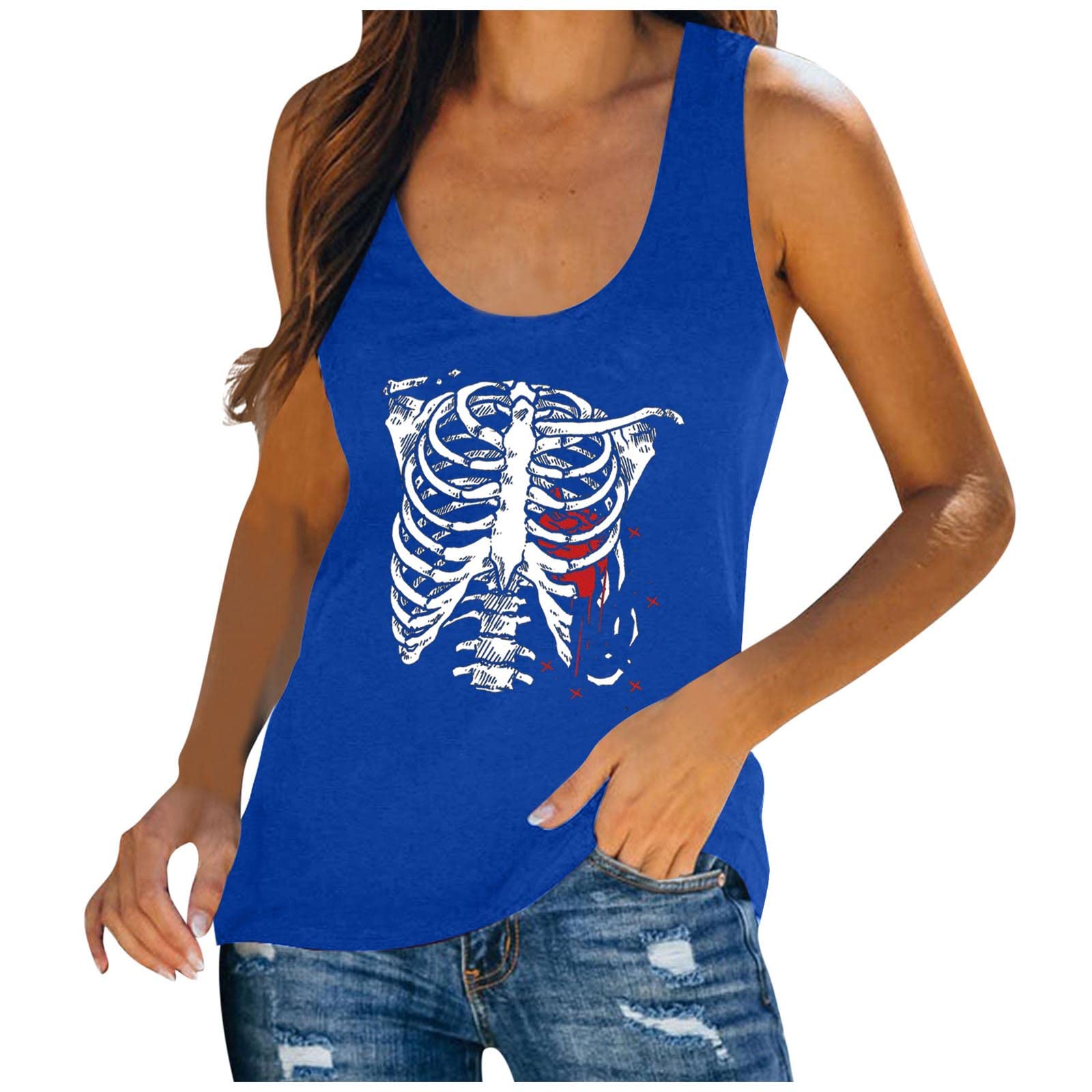 Jovati Funny Skeleton Graphic Halloween Tank Tops for Women - Sleeveless Steampunk Y2K Summer Tee Shirts - Perfect for Halloween Parties, Cosplay & Festival Outfits