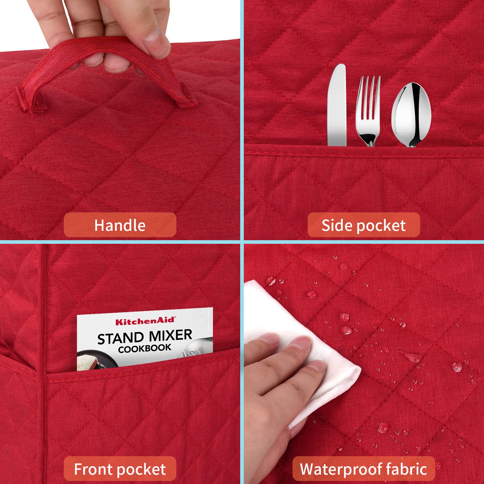 Ninja Foodi Blender Cover with Accessory Pocket - Red Kitchen Appliance Dust Protector for Smoothie Makers & Food Processors - Perfect for Home, Office, or Restaurant Use