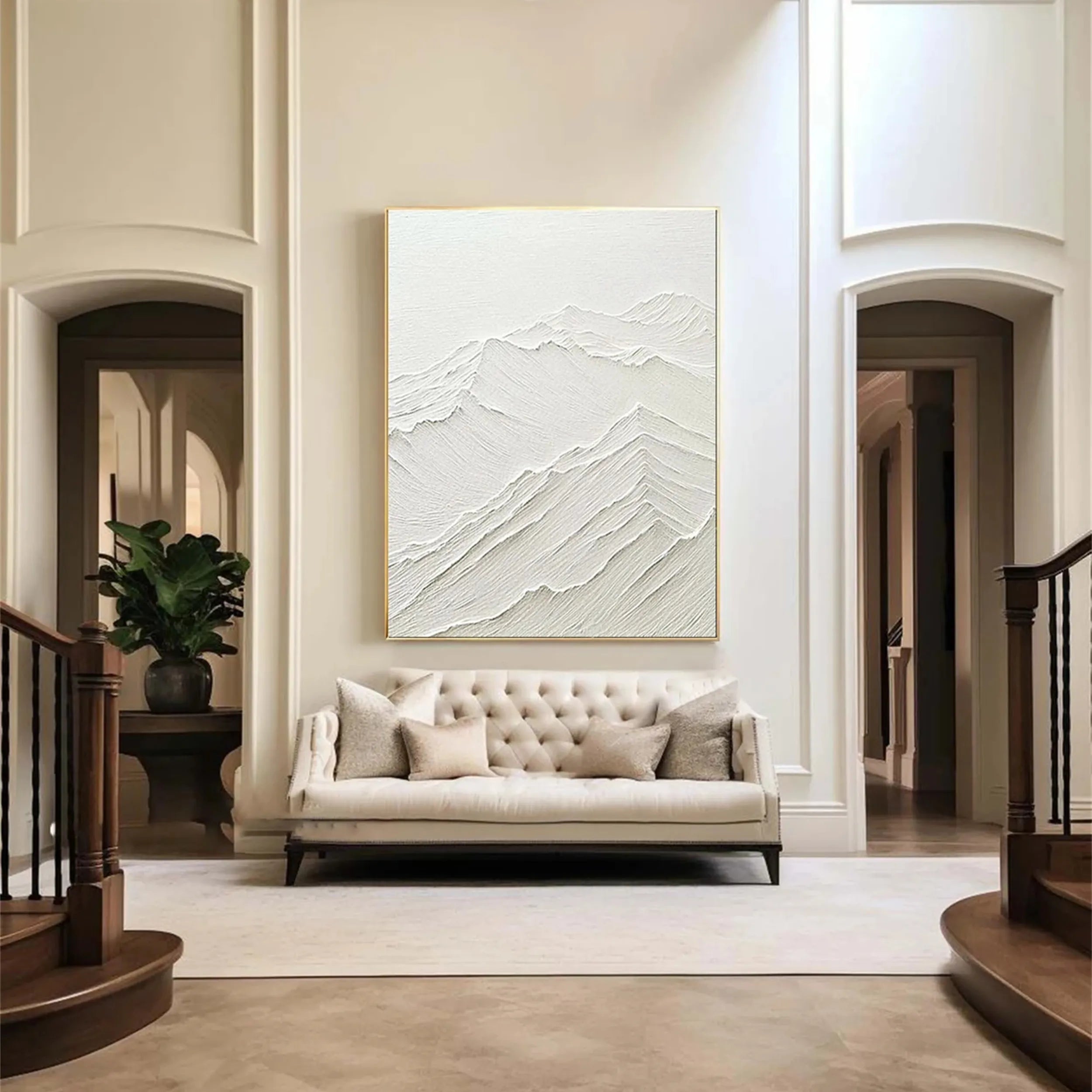 White Minimalist Textured Painting Canvas - Modern Abstract Wall Art for Living Room & Bedroom Decor | High-Quality Stretched Canvas #MM192