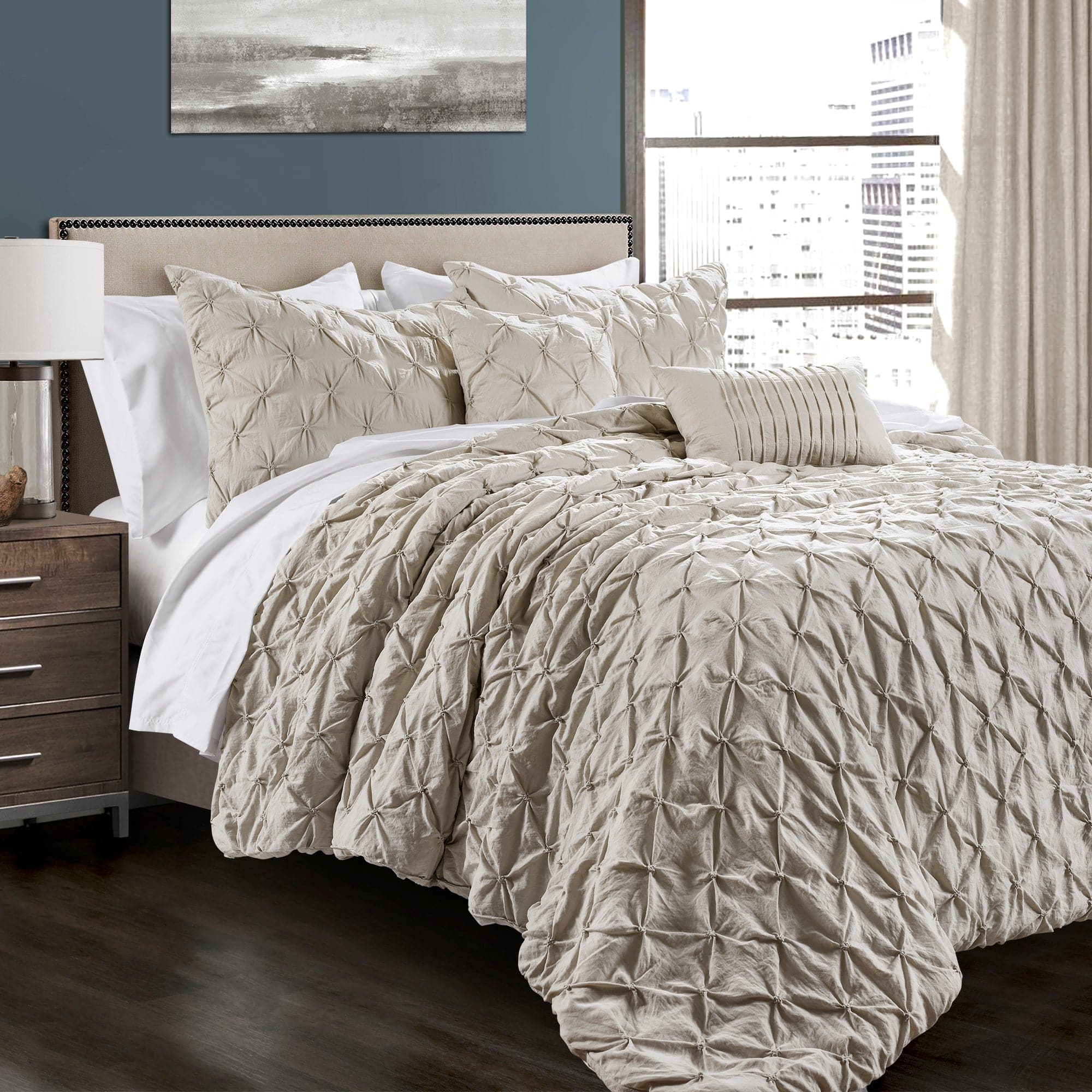 Ravello Pintuck 5-Piece Comforter Set - Queen Size Bedding with Pillow Shams - Luxury Soft Microfiber for Cozy Bedroom Decor