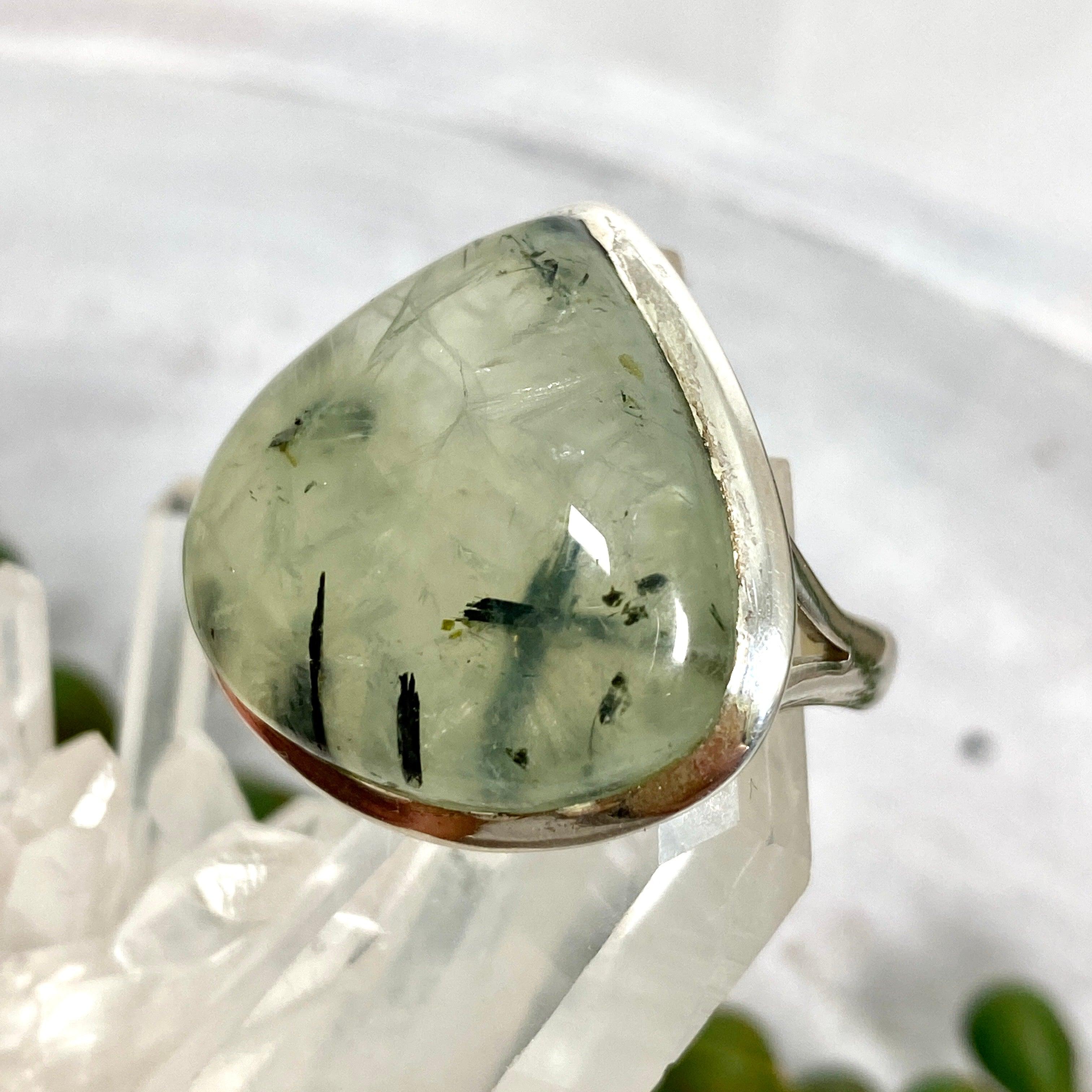 Prehnite Teardrop Ring - Sterling Silver 925, Size 9, Elegant Dangle Jewelry for Women (KRGJ2098) | Perfect for Weddings, Parties & Special Occasions