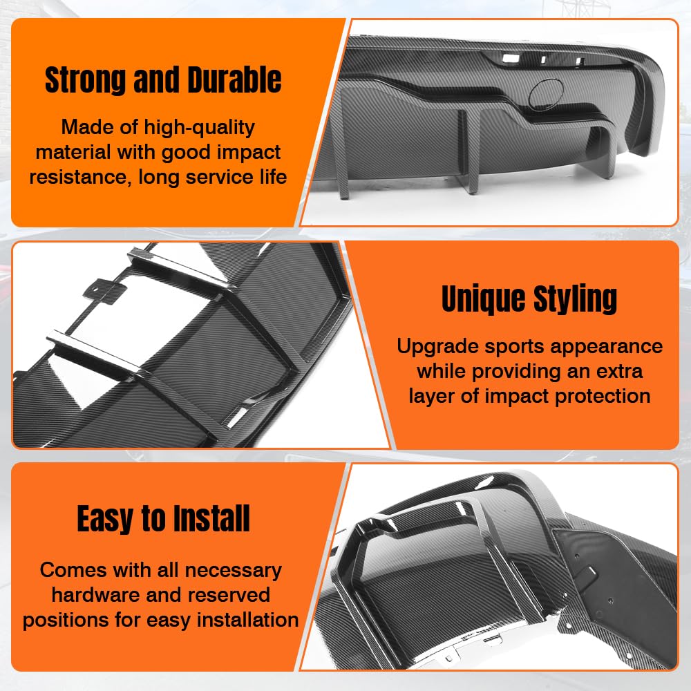 Carbon Fiber Rear Bumper Diffuser Lip for 2020-2024 Tesla Model Y - PP Material 3PCs Lower Valance Splitter Kit | Enhance Style & Aerodynamics for Sporty Look