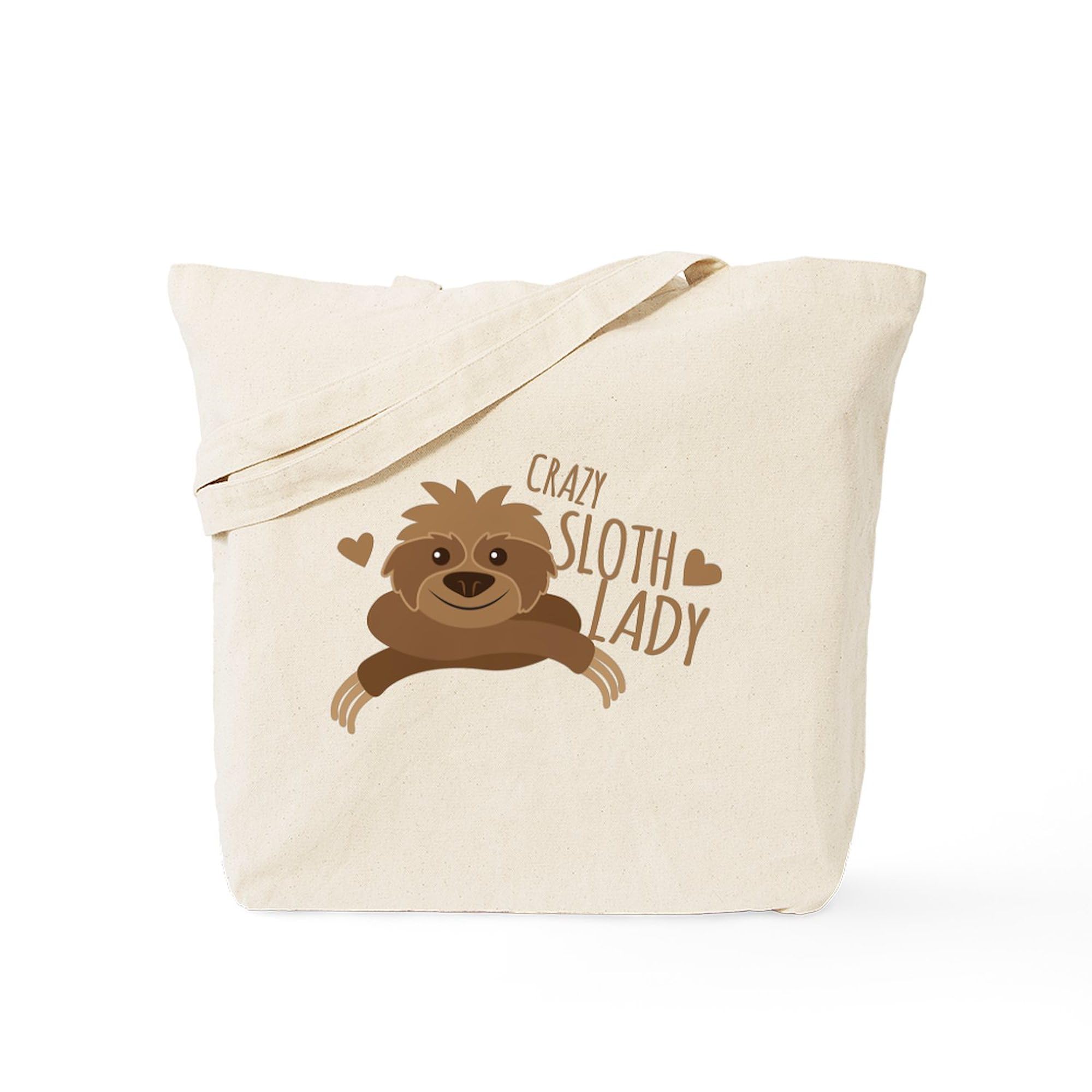 Crazy Sloth Lady Tote Bag - Natural Canvas Reusable Shopping Bag for Women | Eco-Friendly Grocery Tote, Beach Bag & Everyday Carry