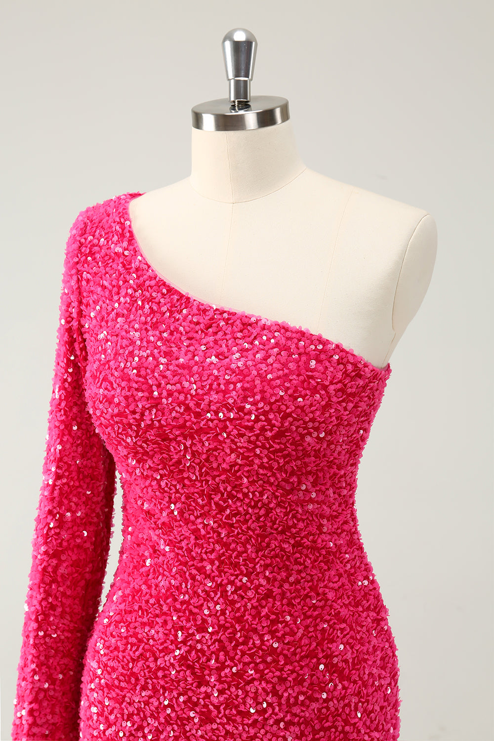 Elegant Hot Pink One Shoulder Glitter Sequins Prom Dress with High Slit - Perfect for Homecoming, Prom Night & Special Occasions