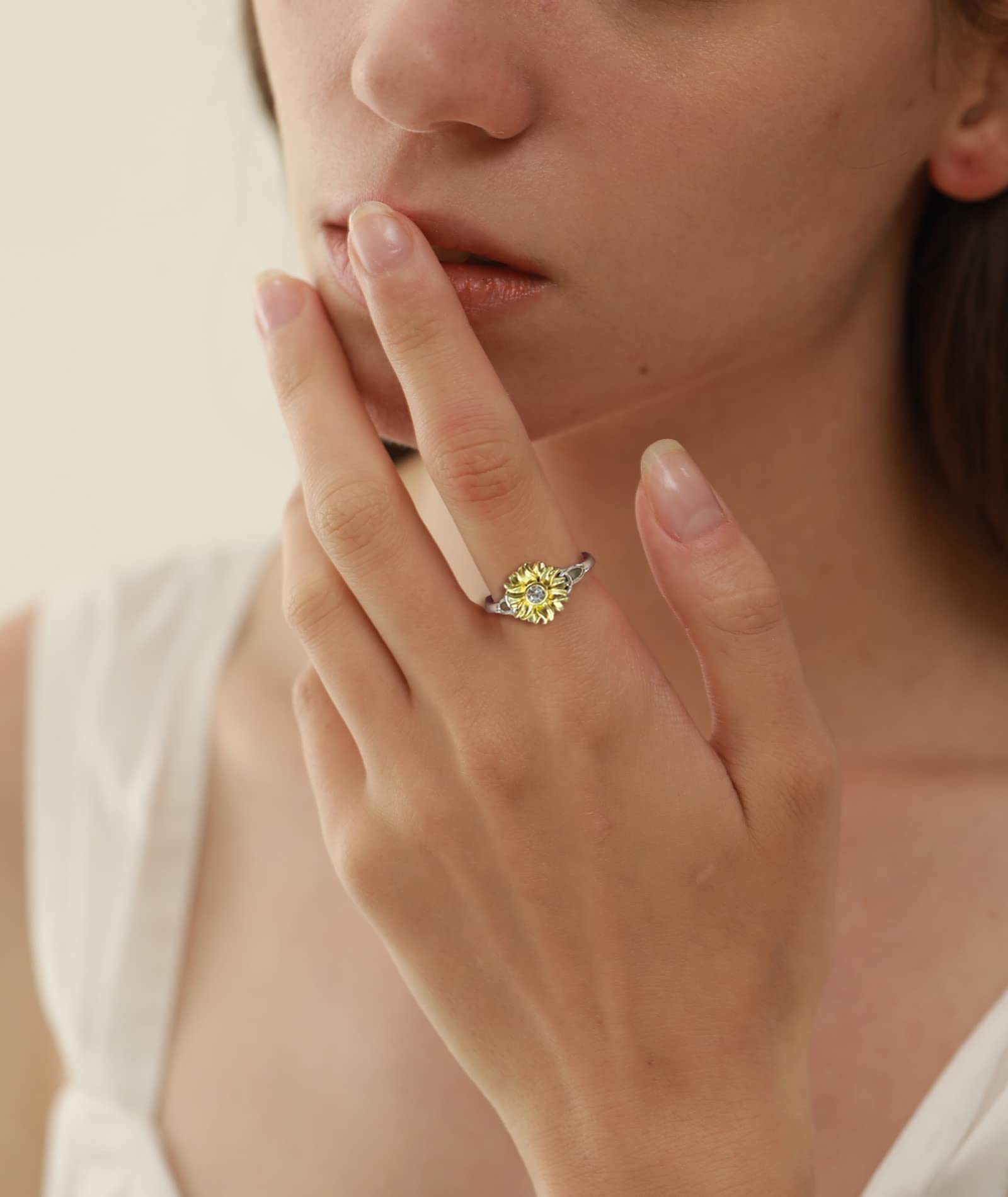 YL Sunflower Rings for Women - 925 Sterling Silver Infinity Rings with Cubic Zirconia Flower Jewelry - Perfect for Everyday Wear, Gift Giving & Special Occasions